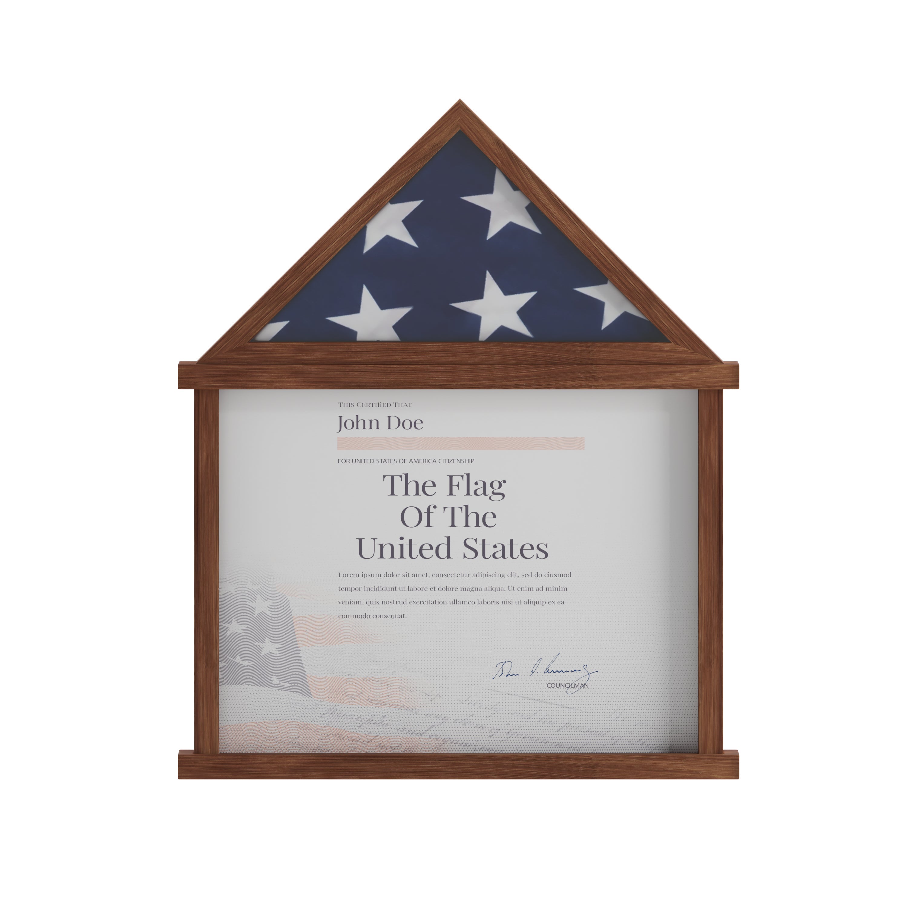 Quincy Flag and Certificate Display Case, Solid Pine Wood Flag Shadow Box Fits 3x5 Folded Flag, Dark Brown Finish