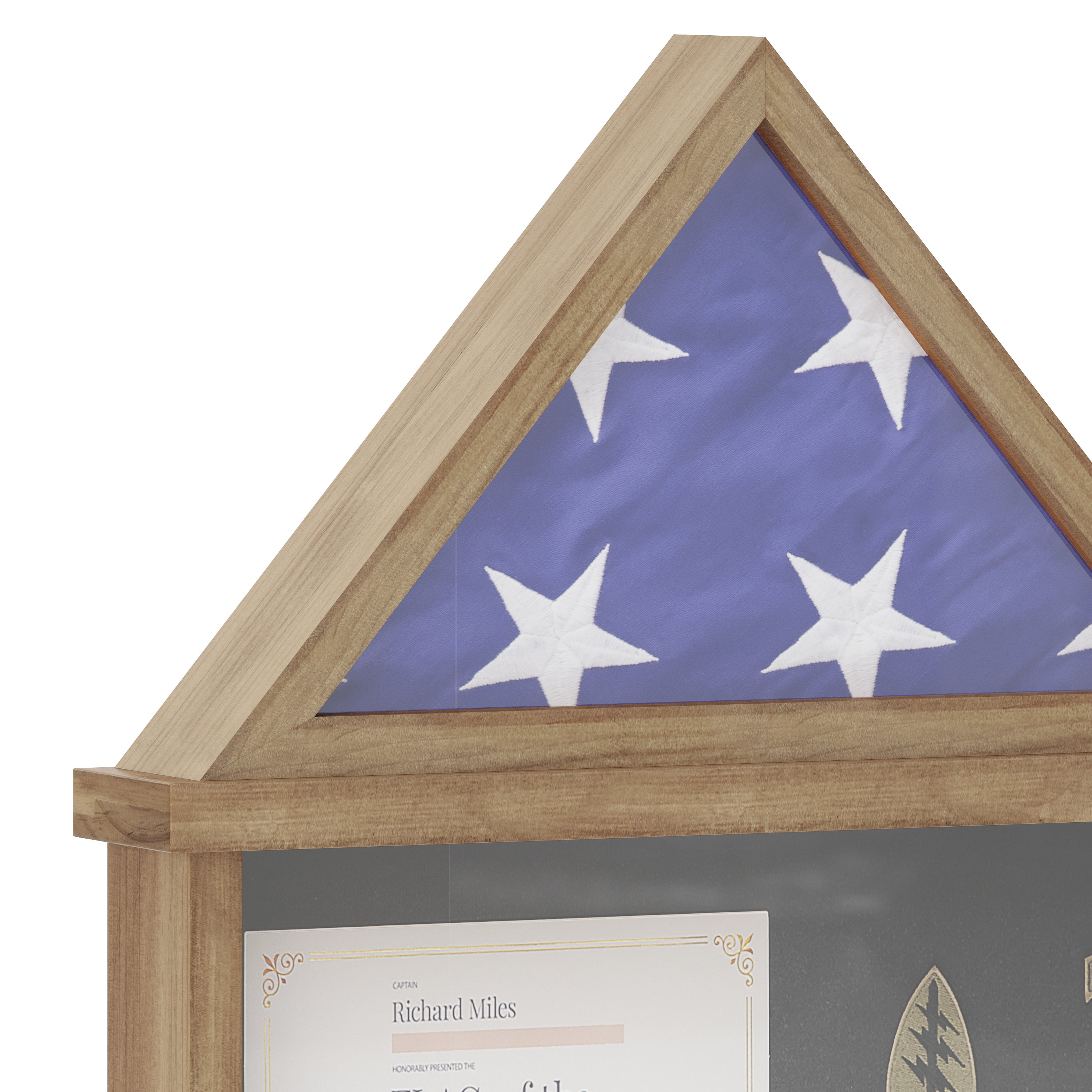 Quincy Flag and Certificate Display Case, Solid Pine Wood Flag Shadow Box Fits 3x5 Folded Flag, Weathered Wood Finish