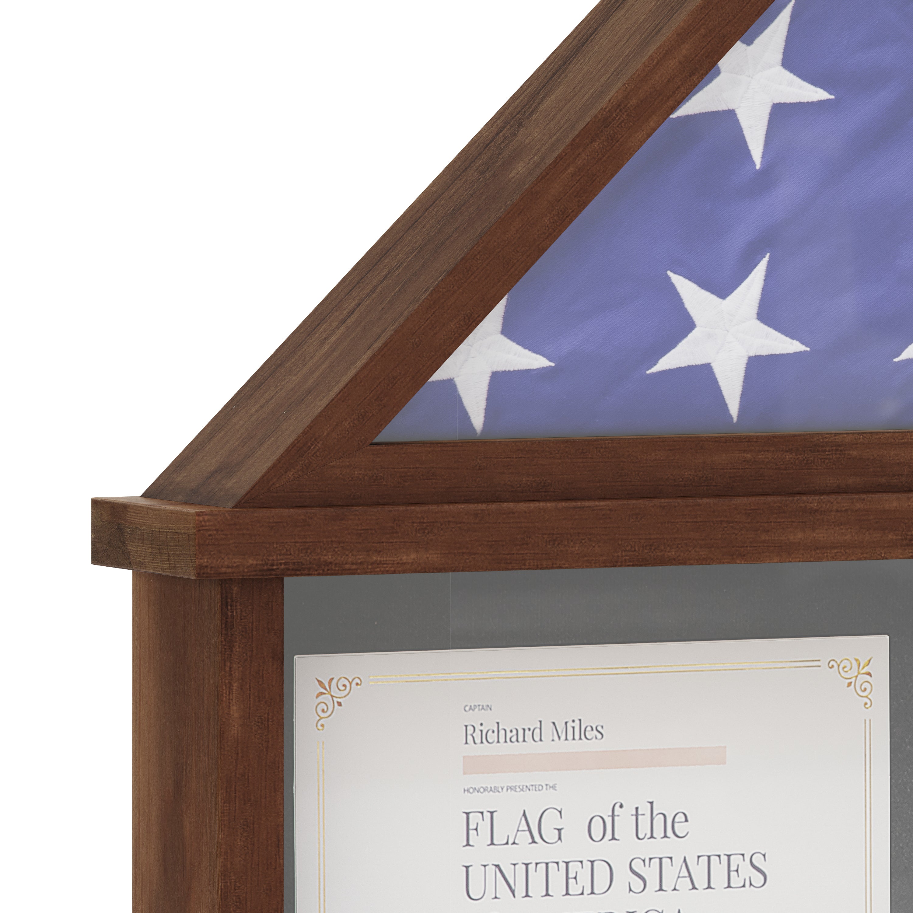 Quincy Flag and Certificate Display Case, Solid Pine Wood Flag Shadow Box Fits 9x5 Folded Burial Flag, Dark Brown Finish