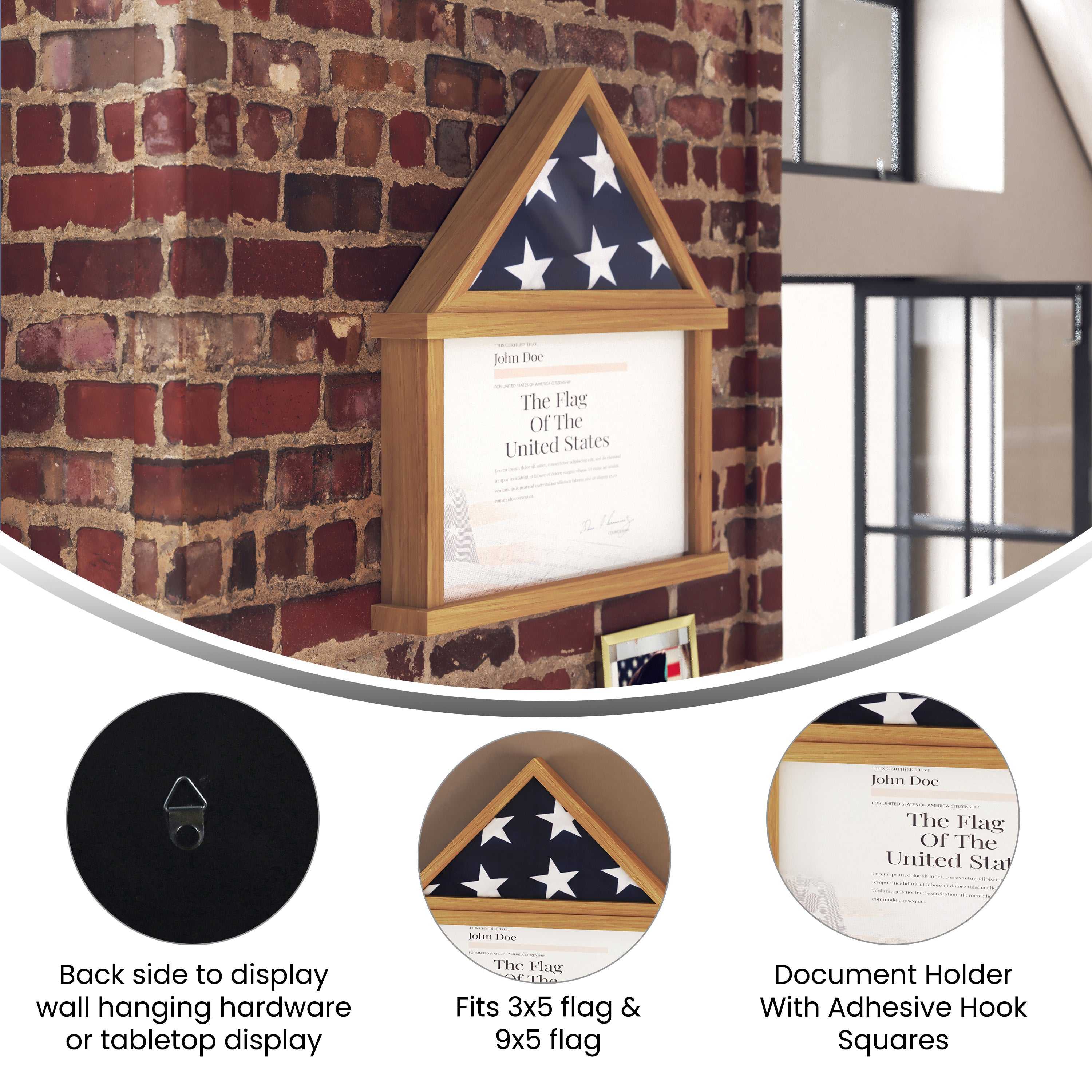 Quincy Flag and Certificate Display Case, Solid Pine Wood Flag Shadow Box Fits 9x5 Folded Burial Flag, Weathered Wood Finish