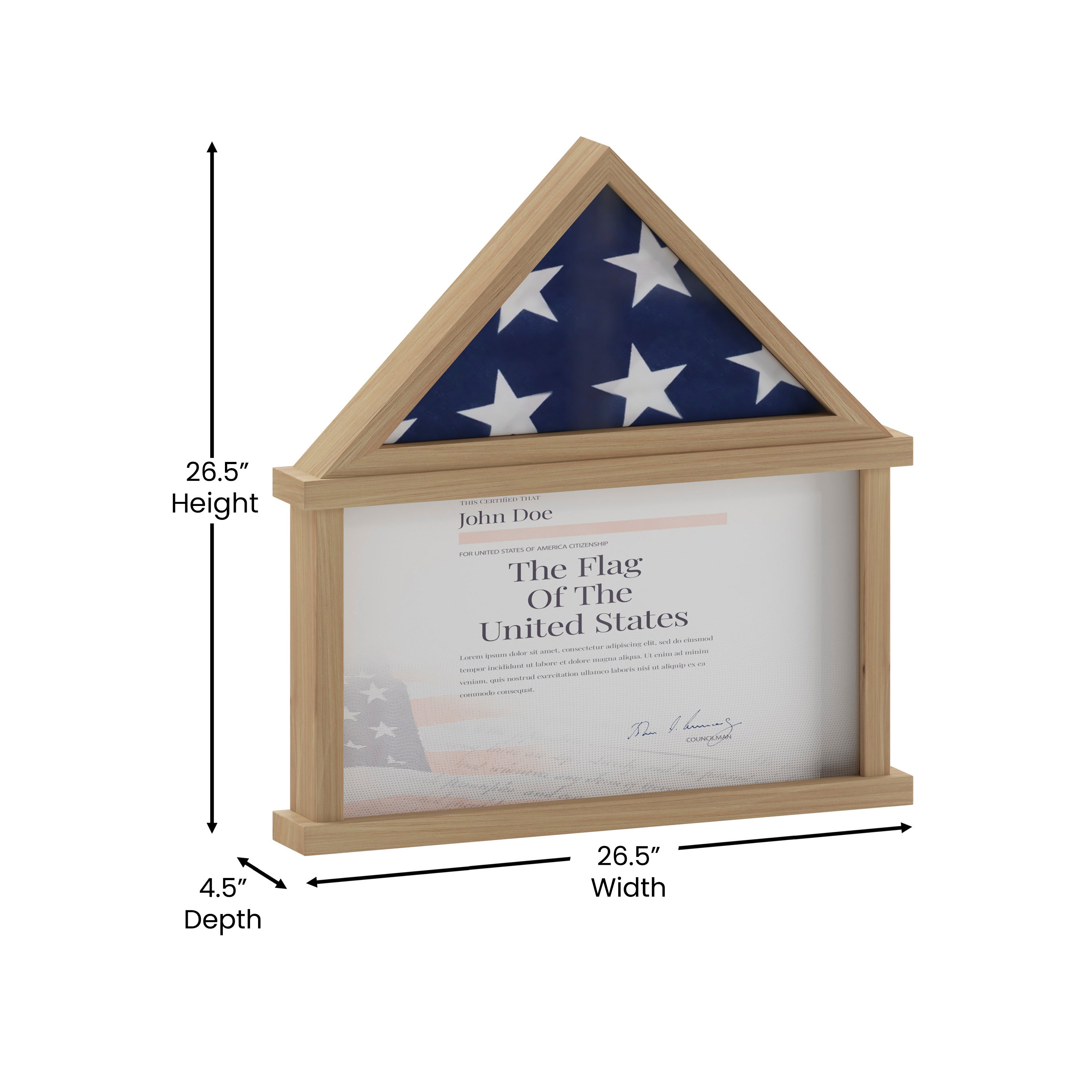 Quincy Flag and Certificate Display Case, Solid Pine Wood Flag Shadow Box Fits 9x5 Folded Burial Flag, Weathered Wood Finish