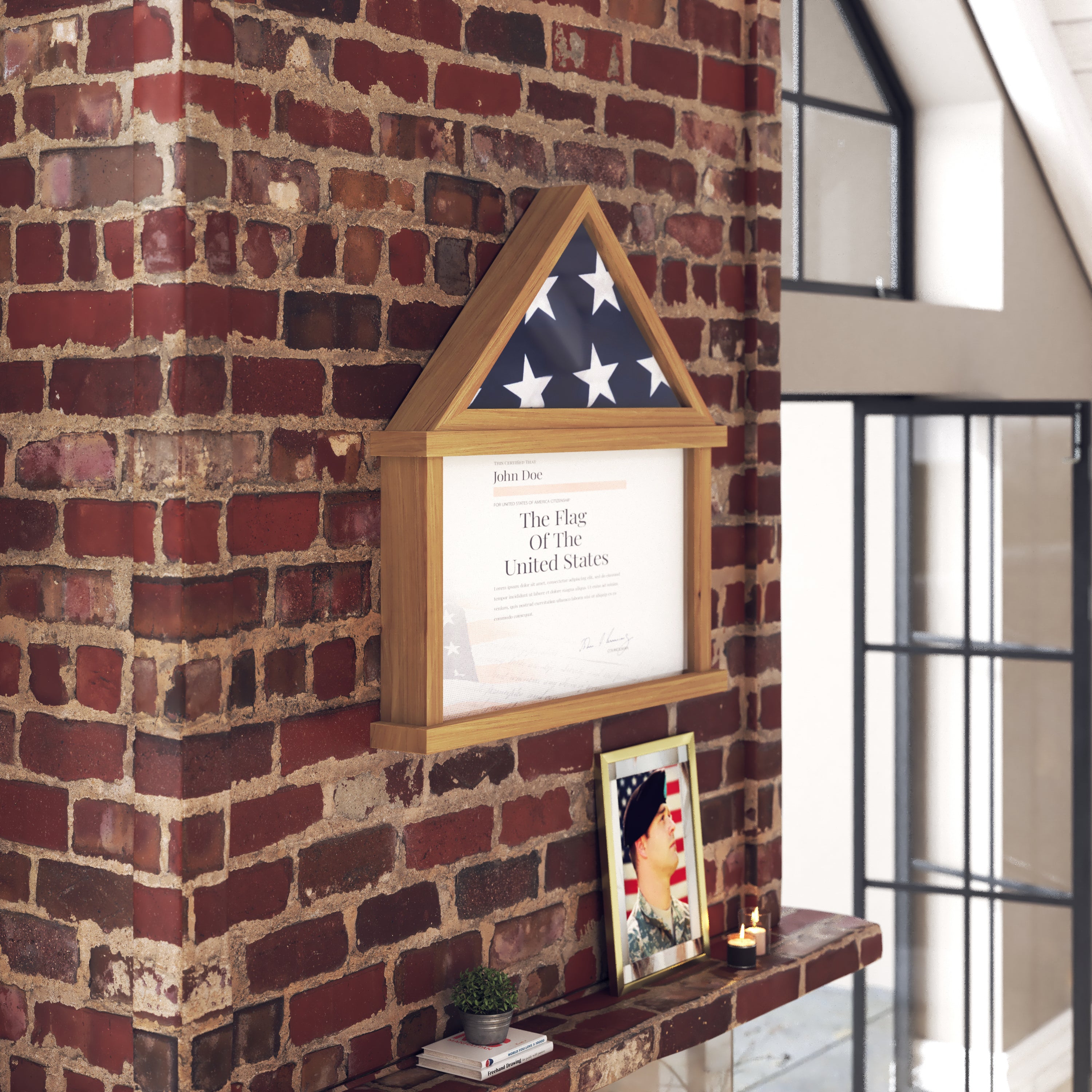Quincy Flag and Certificate Display Case, Solid Pine Wood Flag Shadow Box Fits 9x5 Folded Burial Flag, Weathered Wood Finish