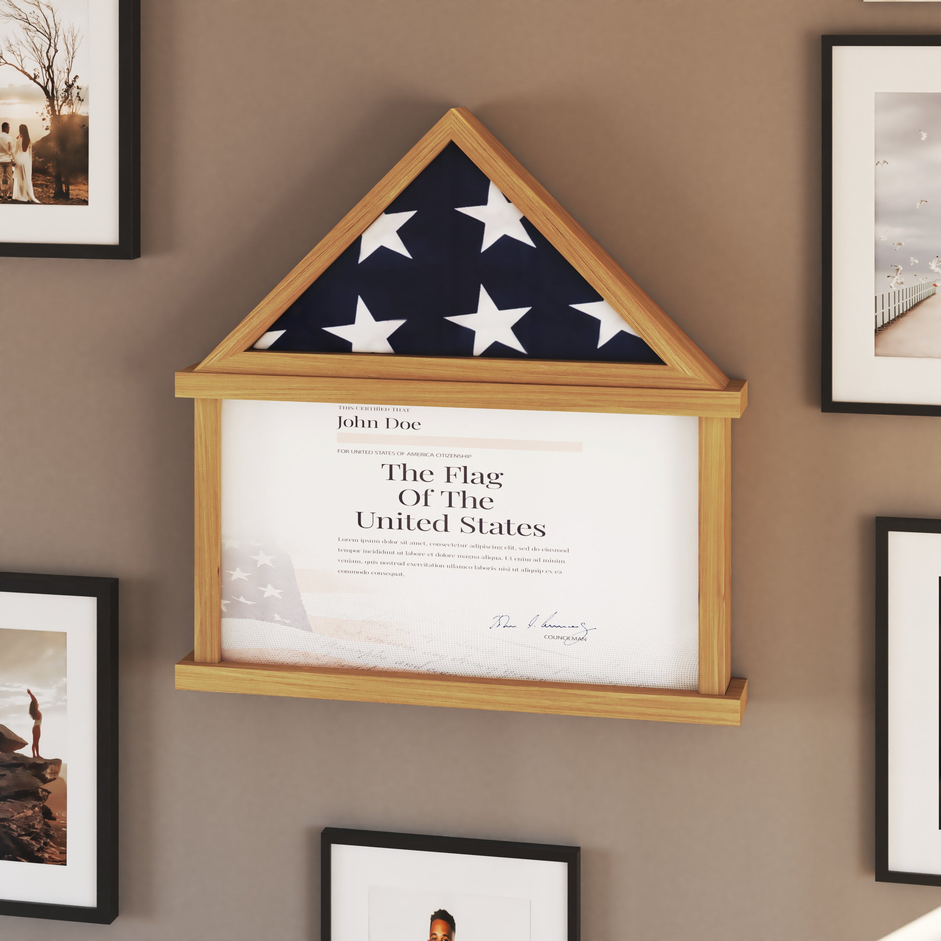 Quincy Flag and Certificate Display Case, Solid Pine Wood Flag Shadow Box Fits 9x5 Folded Burial Flag, Weathered Wood Finish