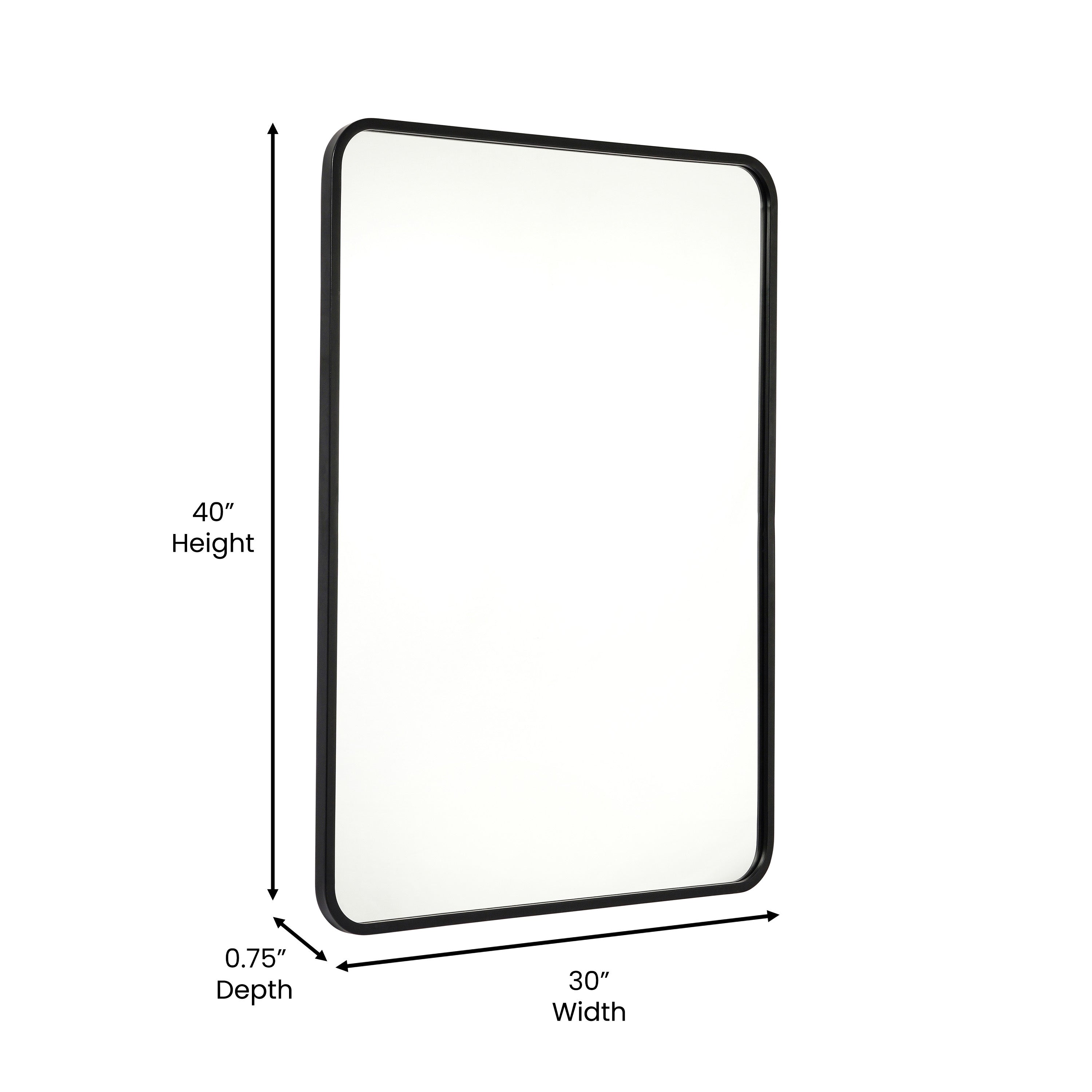 Jada 40" x 30" Decorative Wall Mirror - Rounded Corners, Bathroom & Living Room Glass Mirror Hangs Horizontal Or Vertical, Matte Black