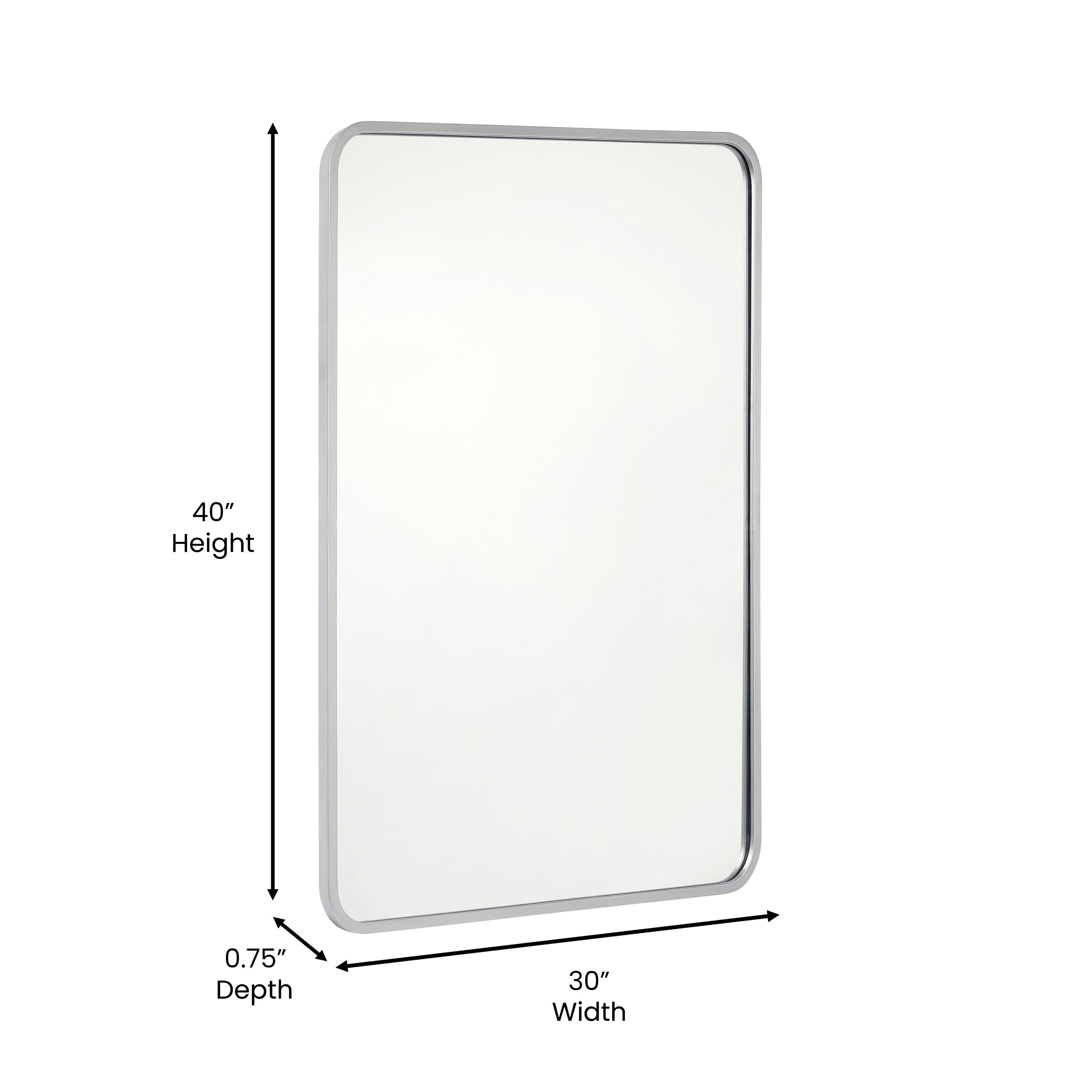 Jada 40" x 30" Decorative Wall Mirror - Rounded Corners, Bathroom & Living Room Glass Mirror Hangs Horizontal Or Vertical, Matte Silver