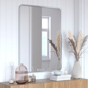 Jada 40" x 30" Decorative Wall Mirror - Rounded Corners, Bathroom & Living Room Glass Mirror Hangs Horizontal Or Vertical, Matte Silver