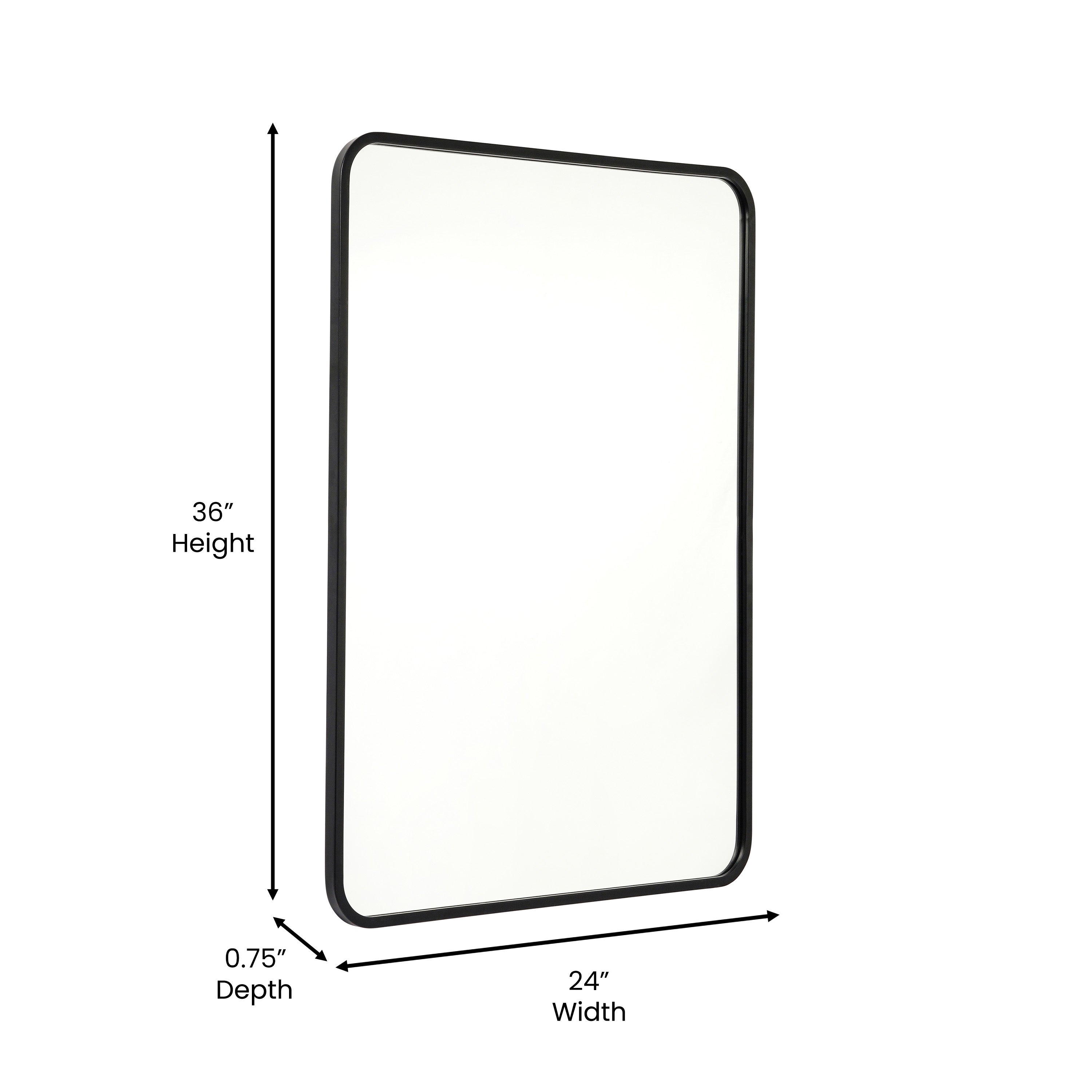 Jada 24" x 36" Decorative Wall Mirror - Rounded Corners, Bathroom & Living Room Glass Mirror Hangs Horizontal Or Vertical, Matte Black
