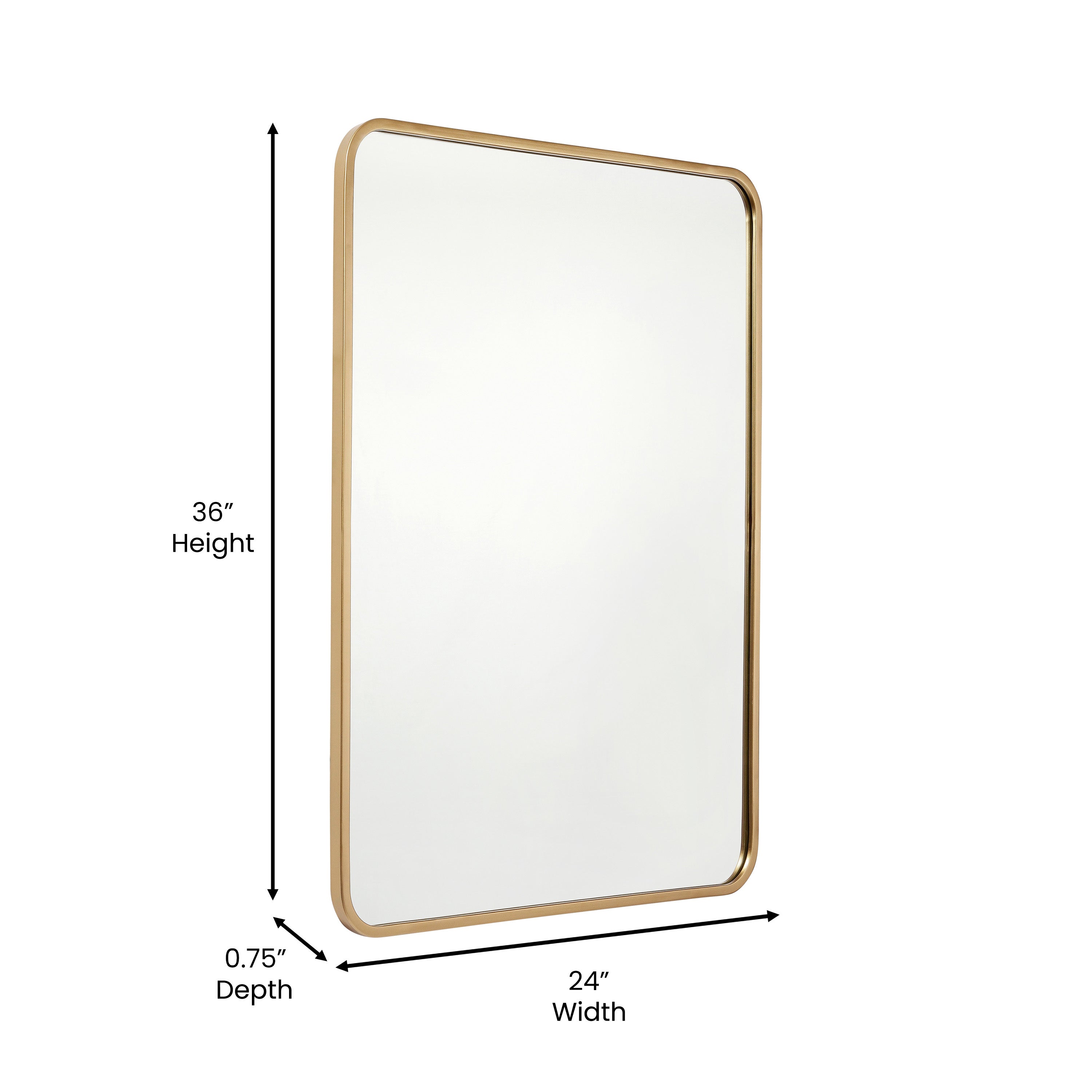 Jada 24" x 36" Decorative Wall Mirror - Rounded Corners, Bathroom & Living Room Glass Mirror Hangs Horizontal Or Vertical, Matte Gold