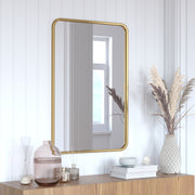 Jada 24" x 36" Decorative Wall Mirror - Rounded Corners, Bathroom & Living Room Glass Mirror Hangs Horizontal Or Vertical, Matte Gold