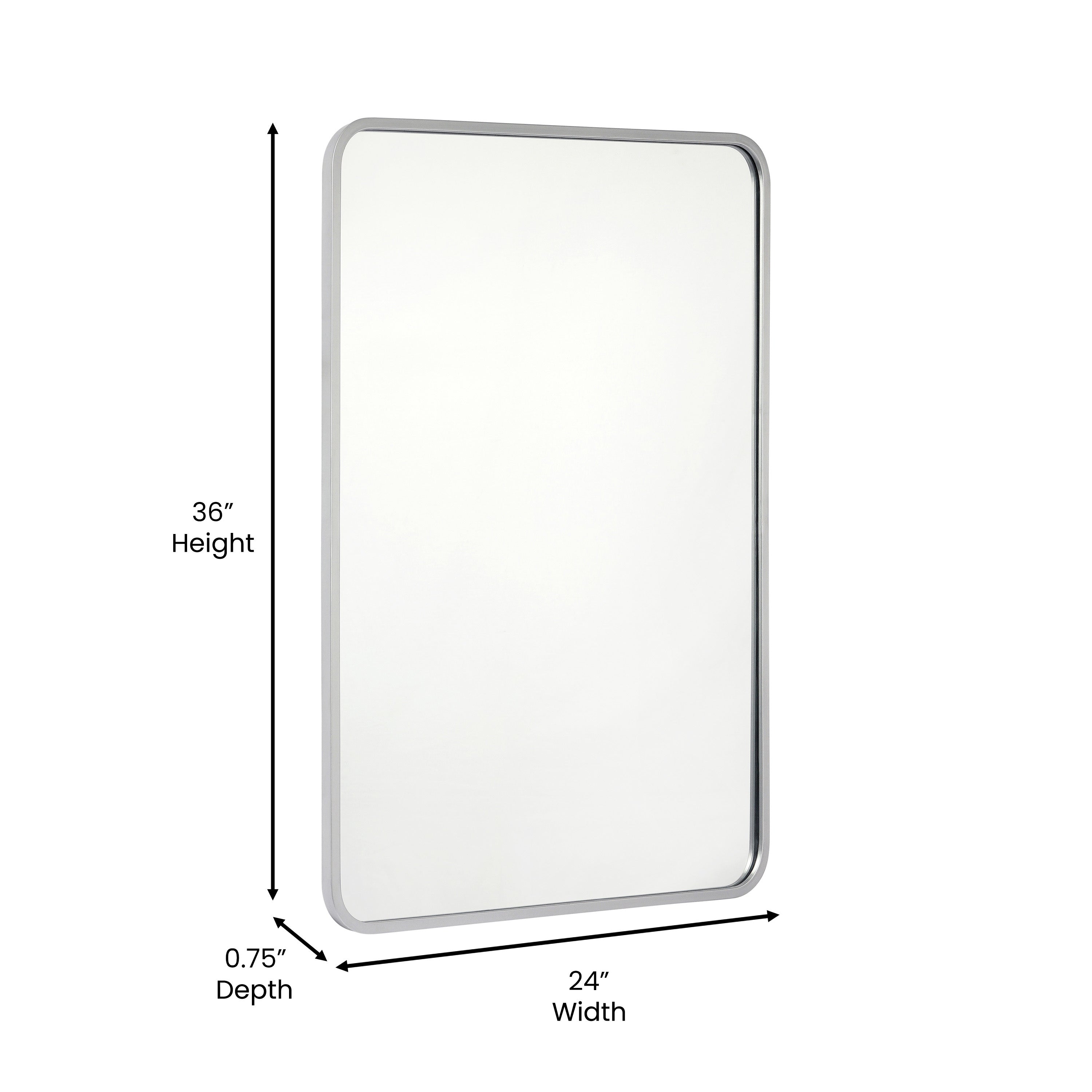 Jada 24" x 36" Decorative Wall Mirror - Rounded Corners, Bathroom & Living Room Glass Mirror Hangs Horizontal Or Vertical, Matte Silver