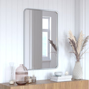 Jada 24" x 36" Decorative Wall Mirror - Rounded Corners, Bathroom & Living Room Glass Mirror Hangs Horizontal Or Vertical, Matte Silver