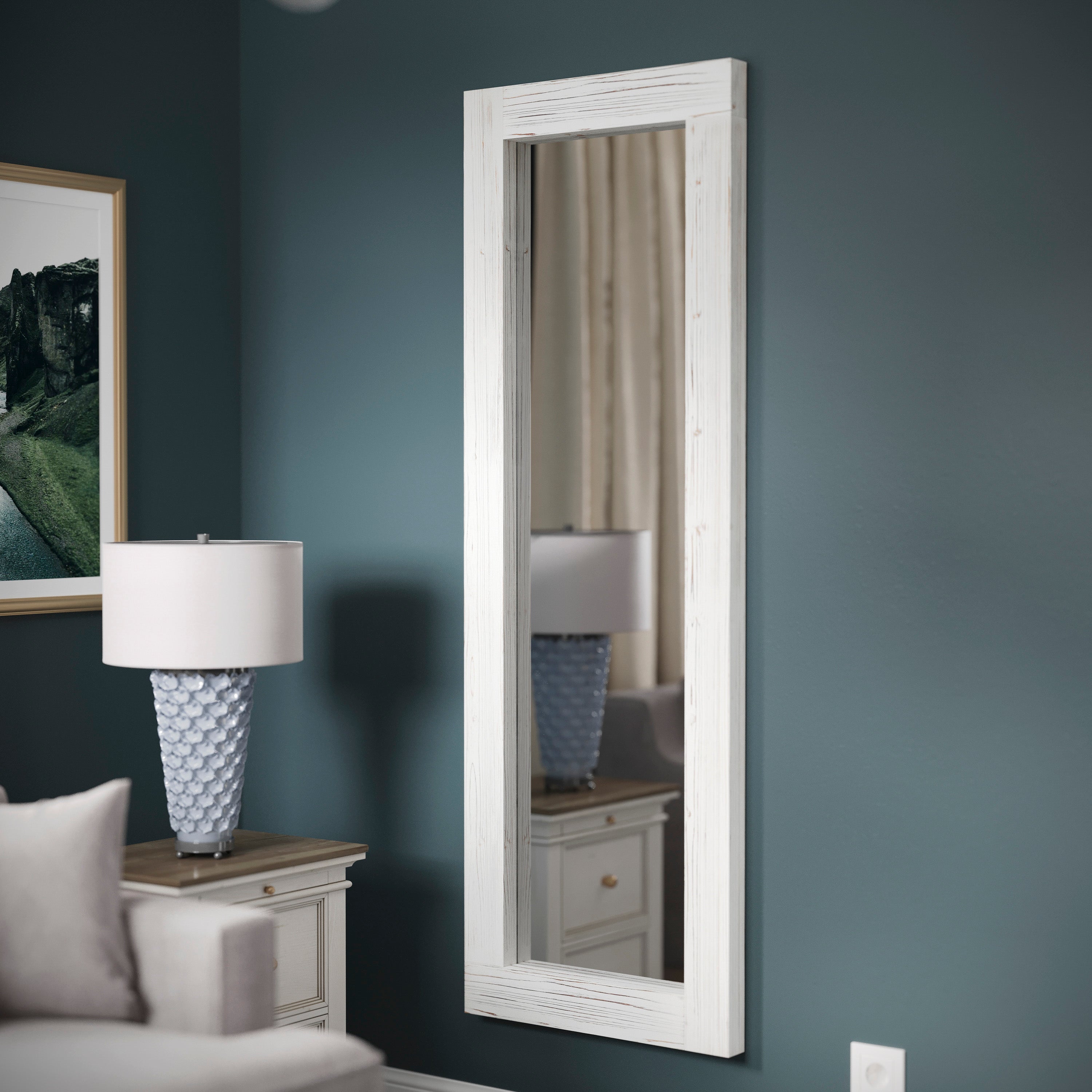 Graham 22x65 Full Length Mirror, Wall Mounted or Wall Leaning, Rustic Solid Wood Frame in White Wash