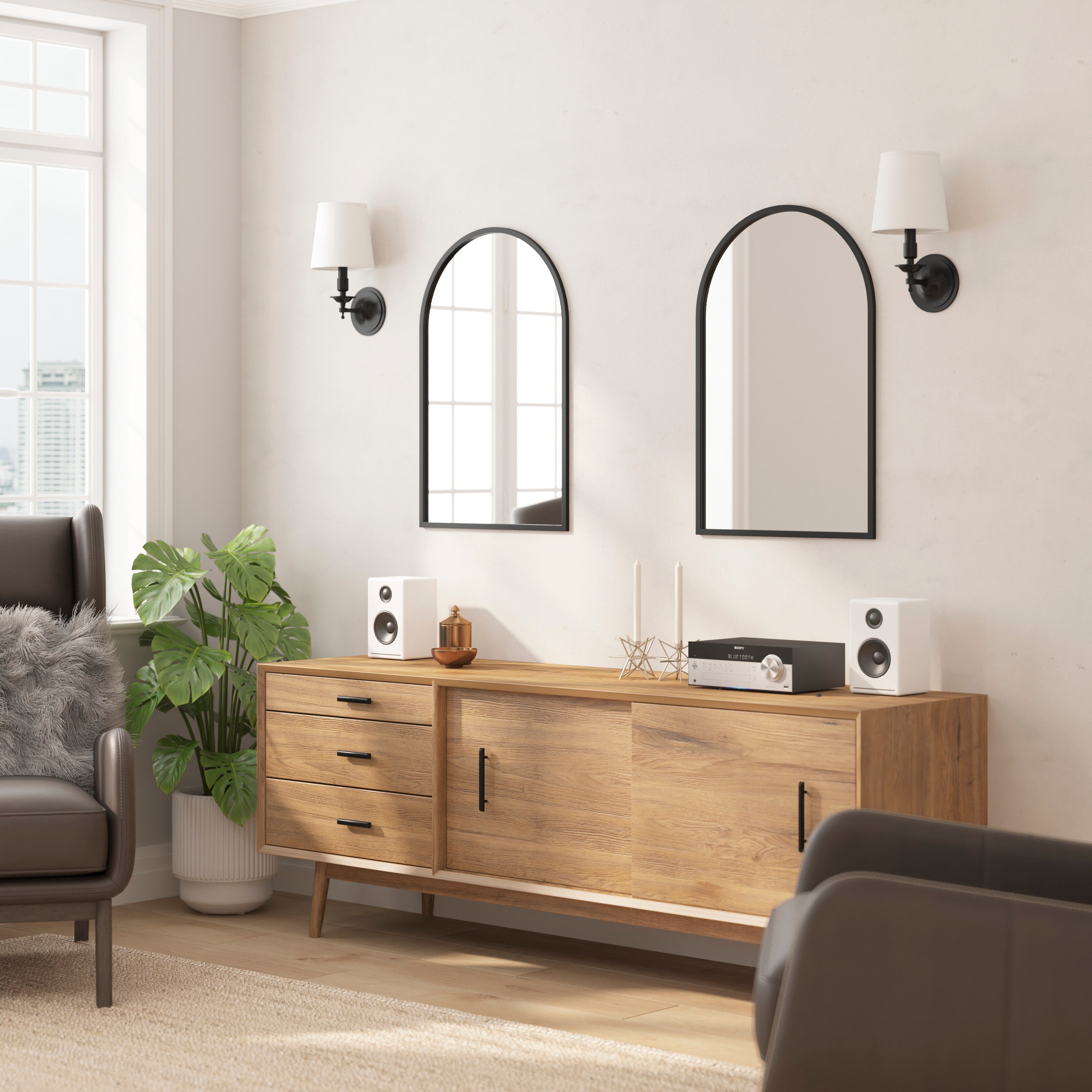 Mila 20"x30" Arched Metal Framed Wall Mirror for Hallways, Entryways, Dining and Living Rooms, Black