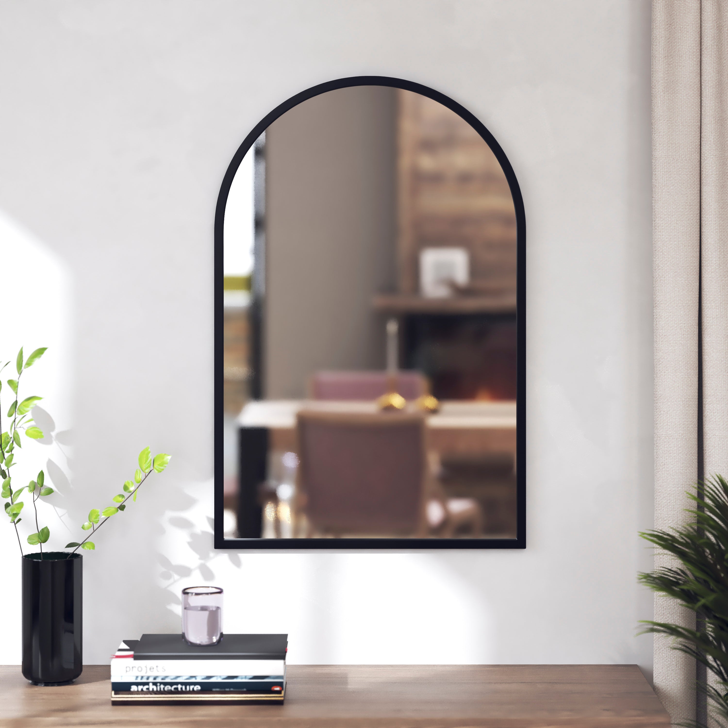Mila 20"x30" Arched Metal Framed Wall Mirror for Hallways, Entryways, Dining and Living Rooms, Black