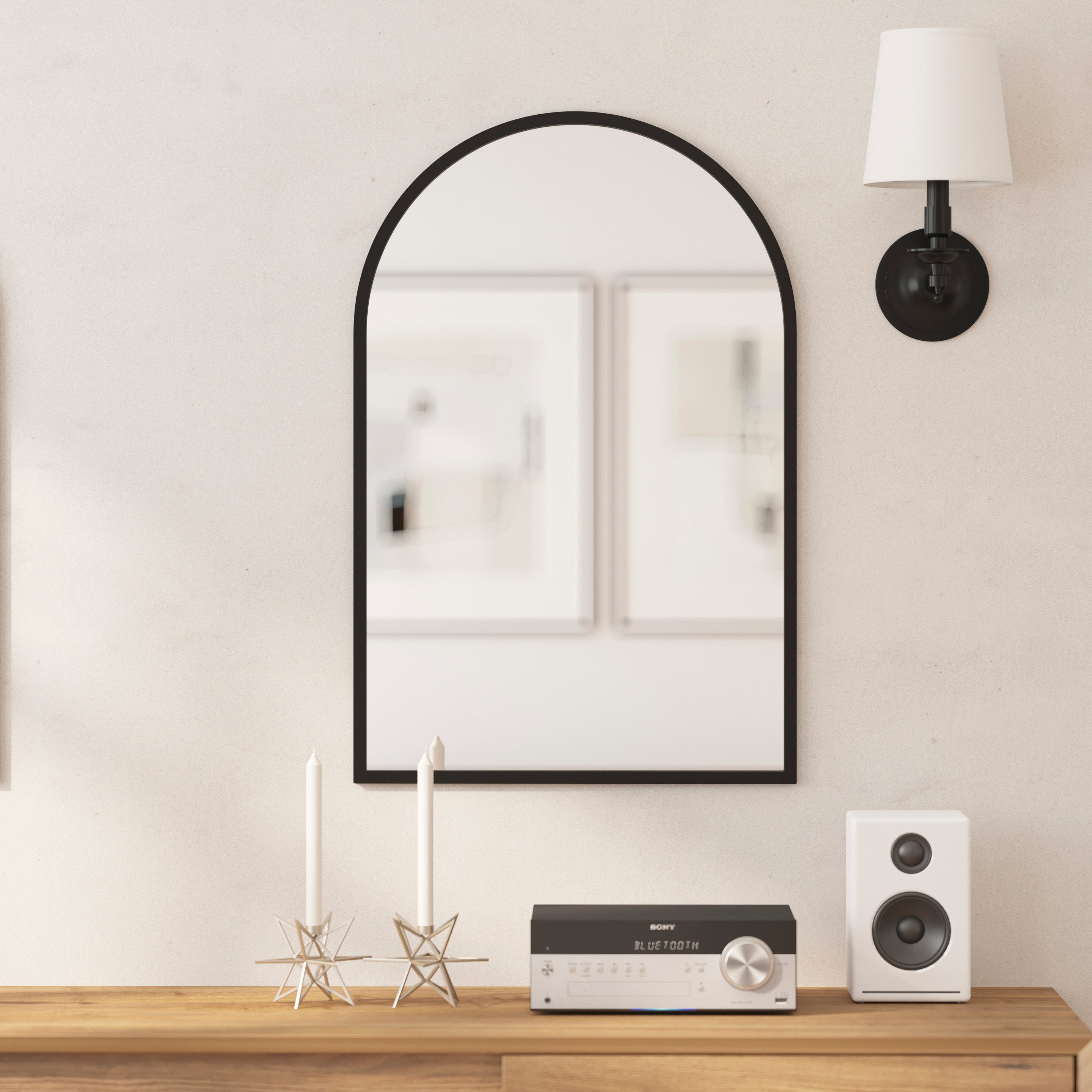 Mila 20"x30" Arched Metal Framed Wall Mirror for Hallways, Entryways, Dining and Living Rooms, Black
