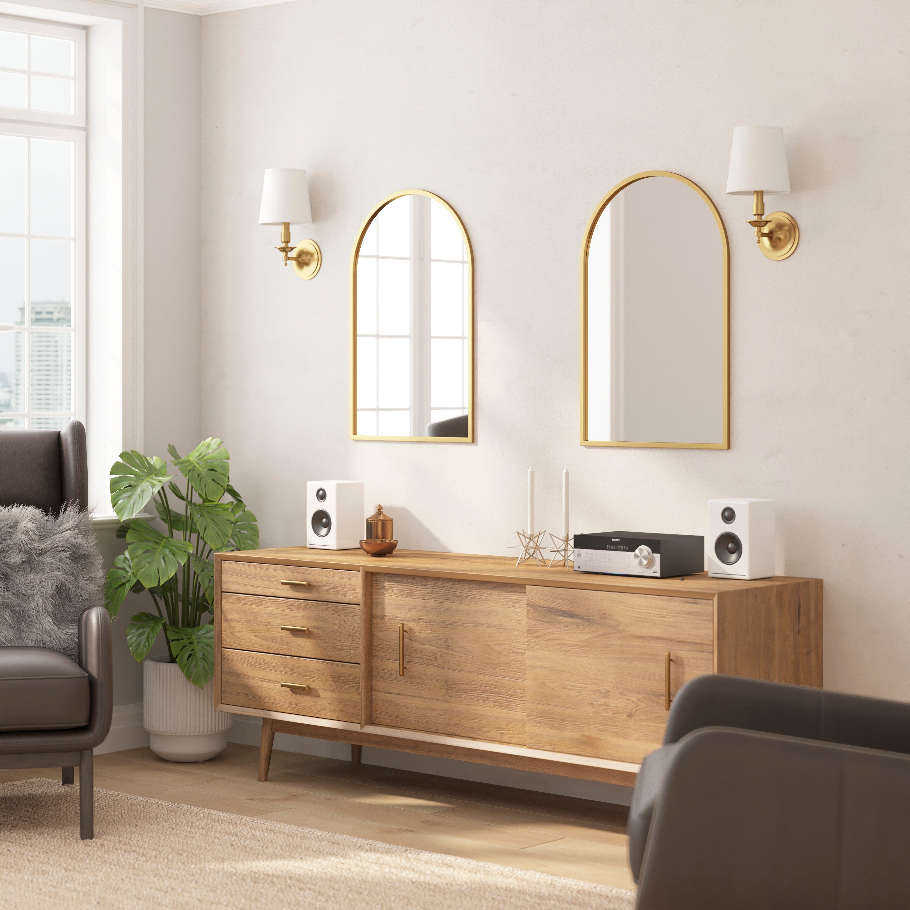Mila 20"x30" Arched Metal Framed Wall Mirror for Hallways, Entryways, Dining and Living Rooms, Gold