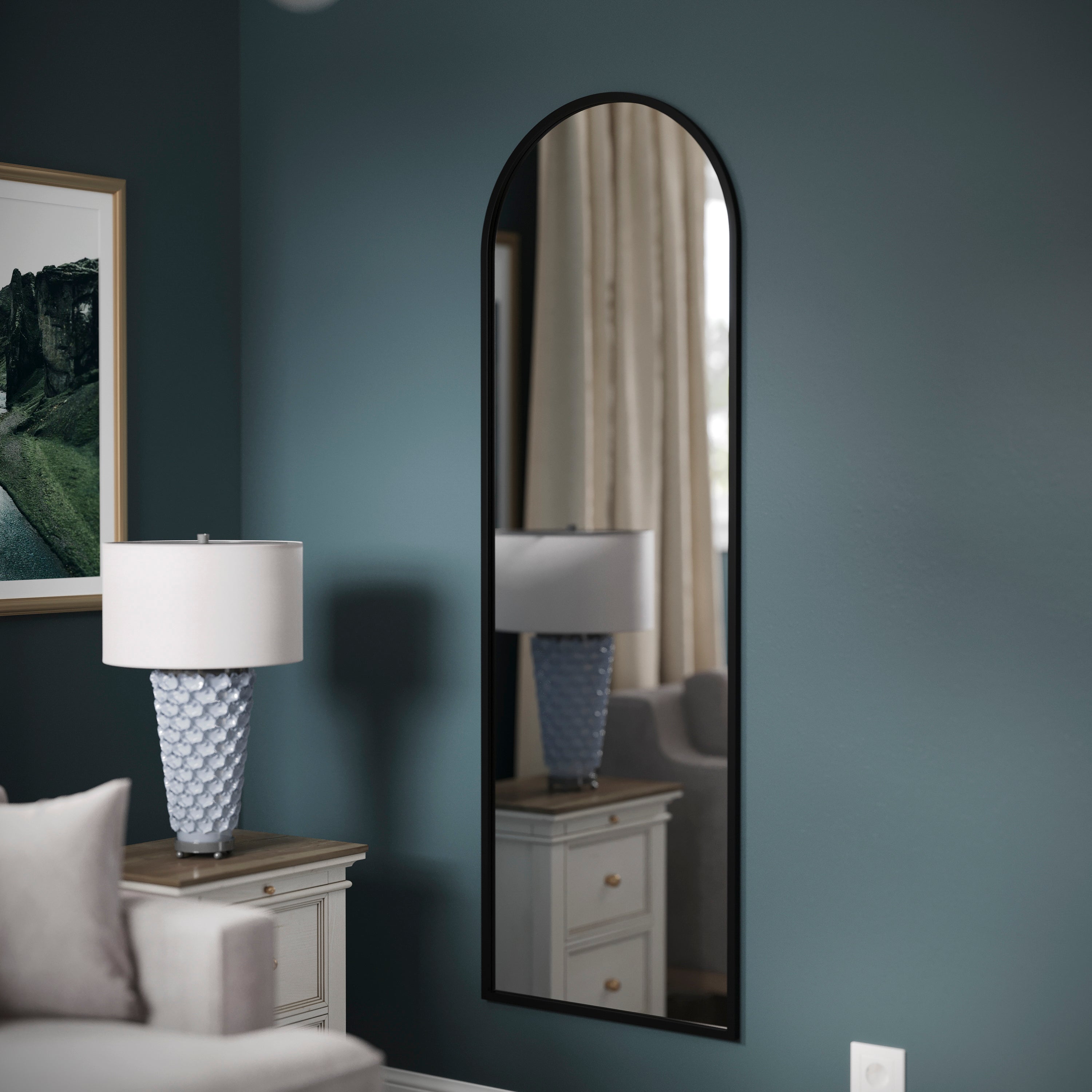 Mila 22"x65" Arched Metal Framed Wall Mirror for Hallways, Entryways, Dining and Living Rooms, Black