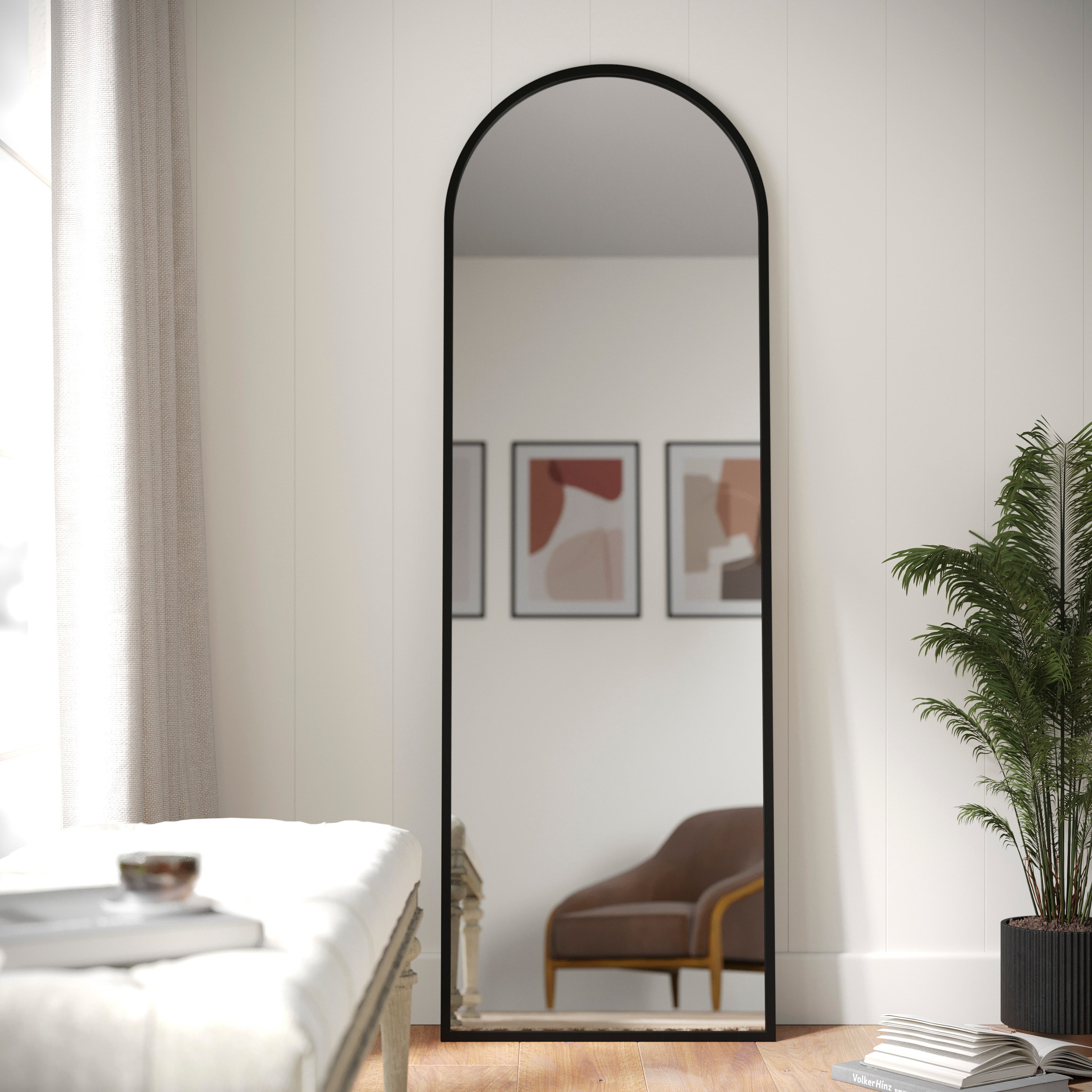 Mila 22"x65" Arched Metal Framed Wall Mirror for Hallways, Entryways, Dining and Living Rooms, Black
