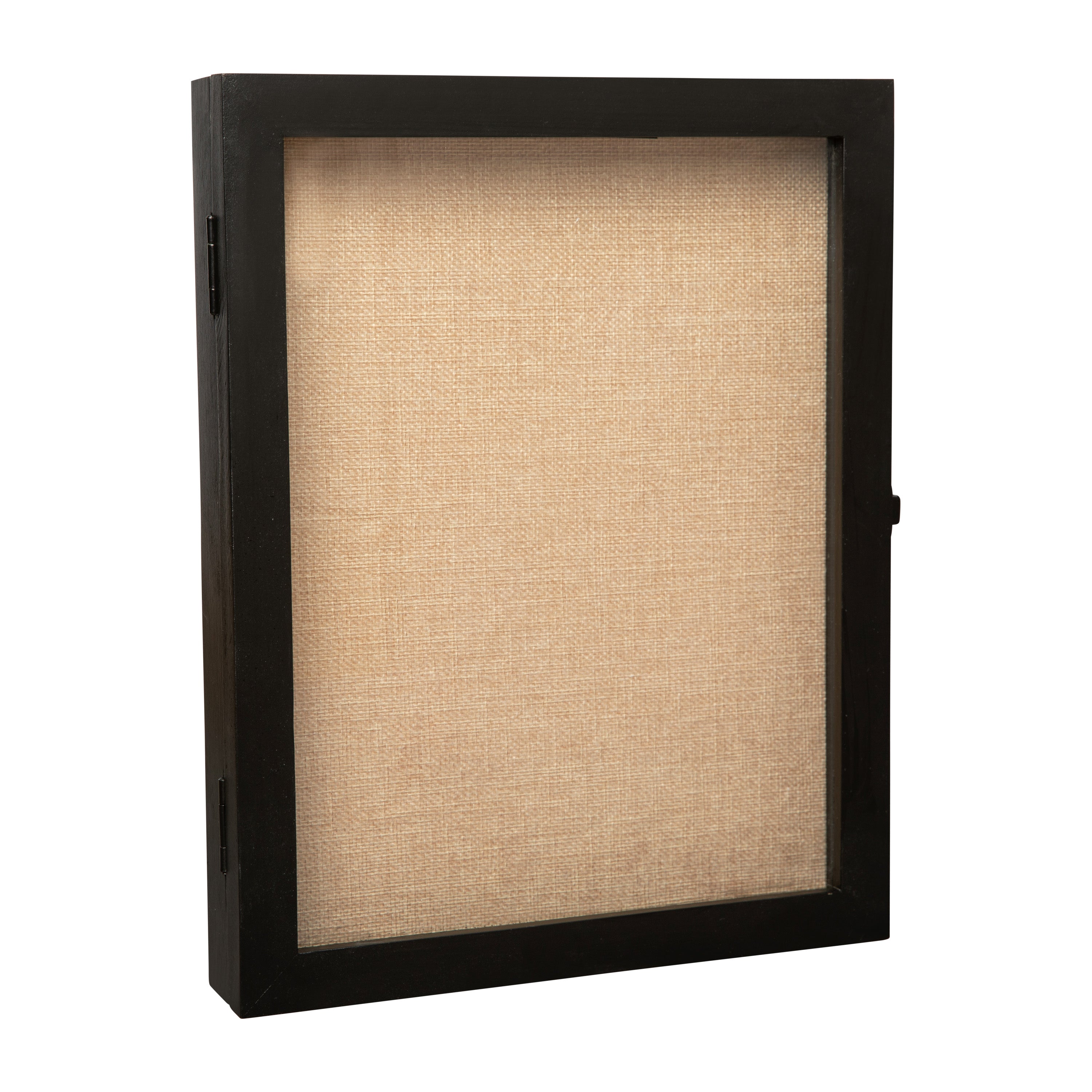 Peyton 11x14 Shadow Box Display Case with Linen Liner, 8 Push Pins and Solid Pine Wood Frame in Black