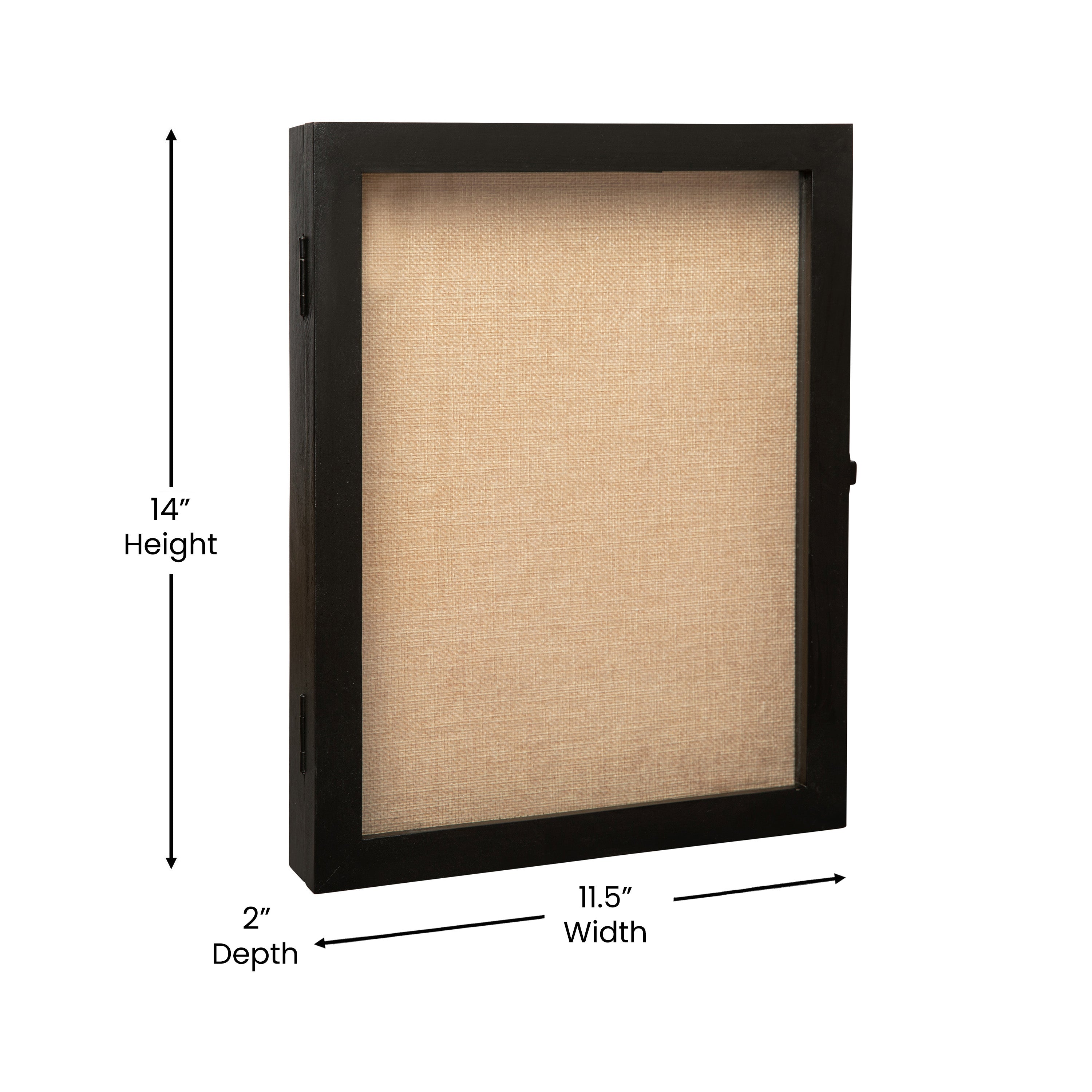Peyton 11x14 Shadow Box Display Case with Linen Liner, 8 Push Pins and Solid Pine Wood Frame in Black