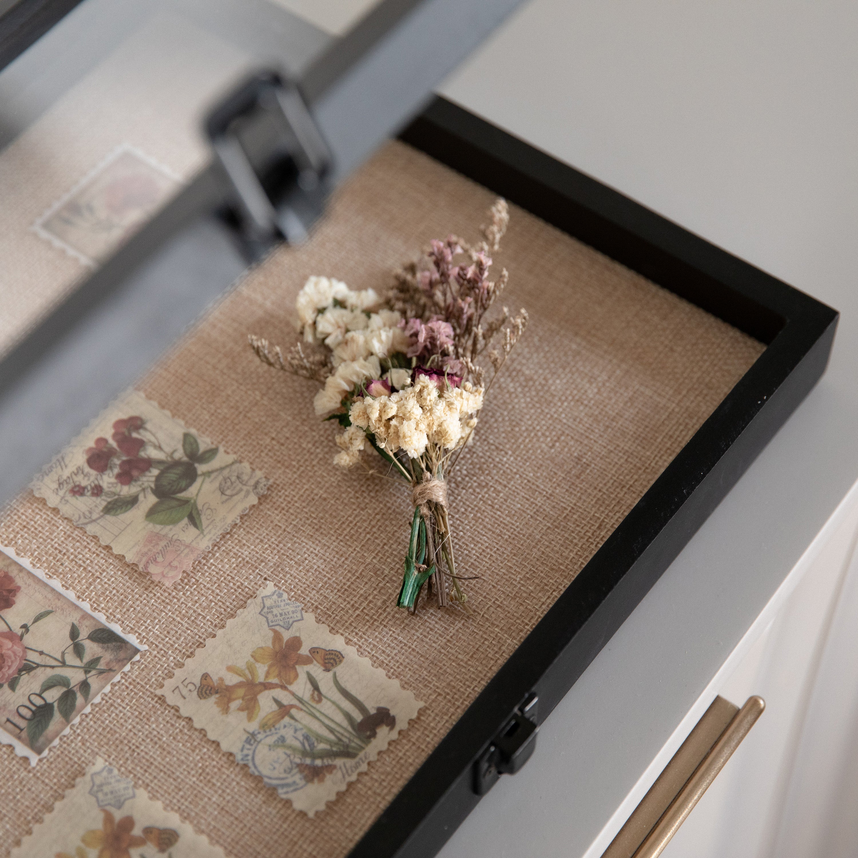 Peyton 11x14 Shadow Box Display Case with Linen Liner, 8 Push Pins and Solid Pine Wood Frame in Black