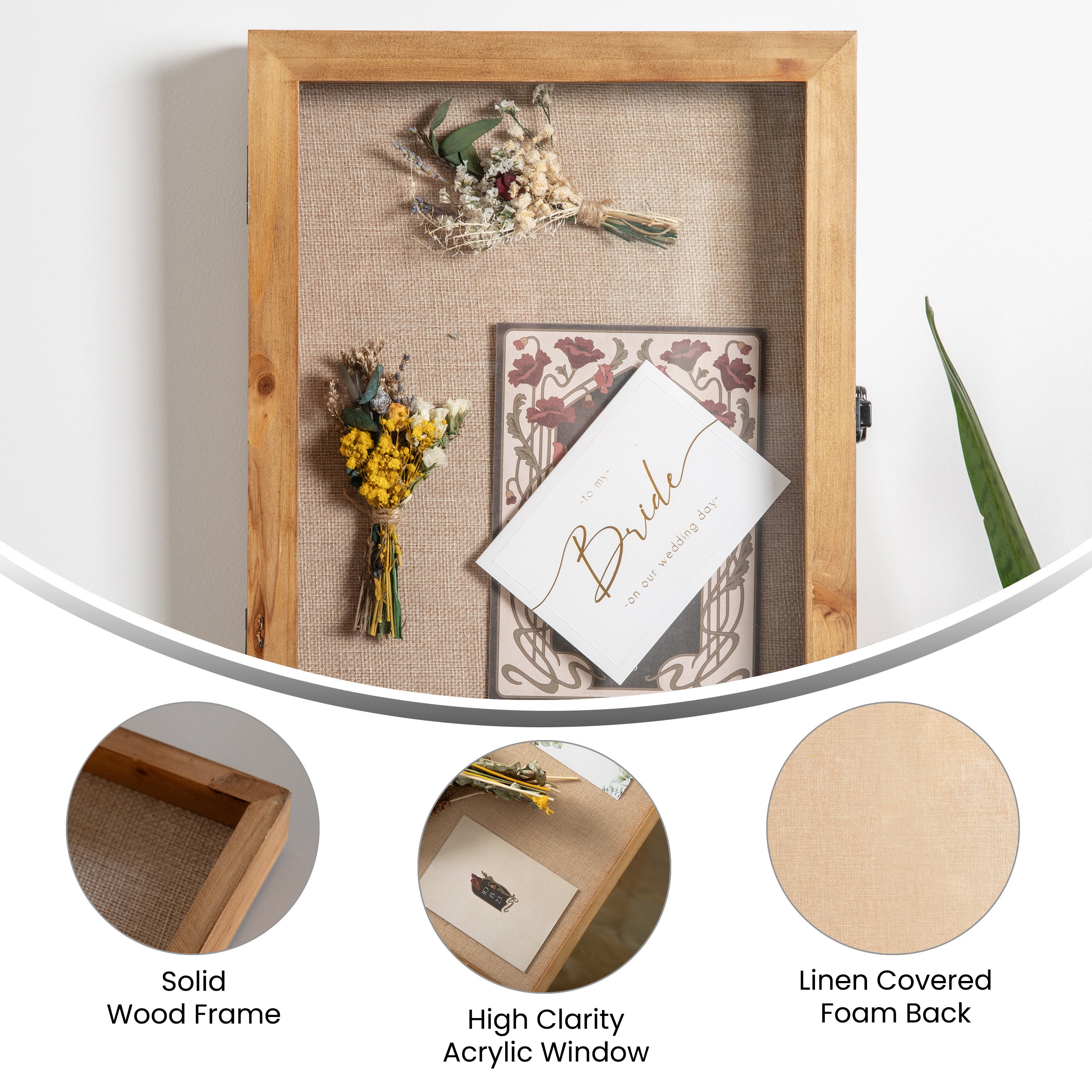 Peyton 11x14 Shadow Box Display Case with Linen Liner, 8 Push Pins and Solid Pine Wood Frame in Weathered Brown