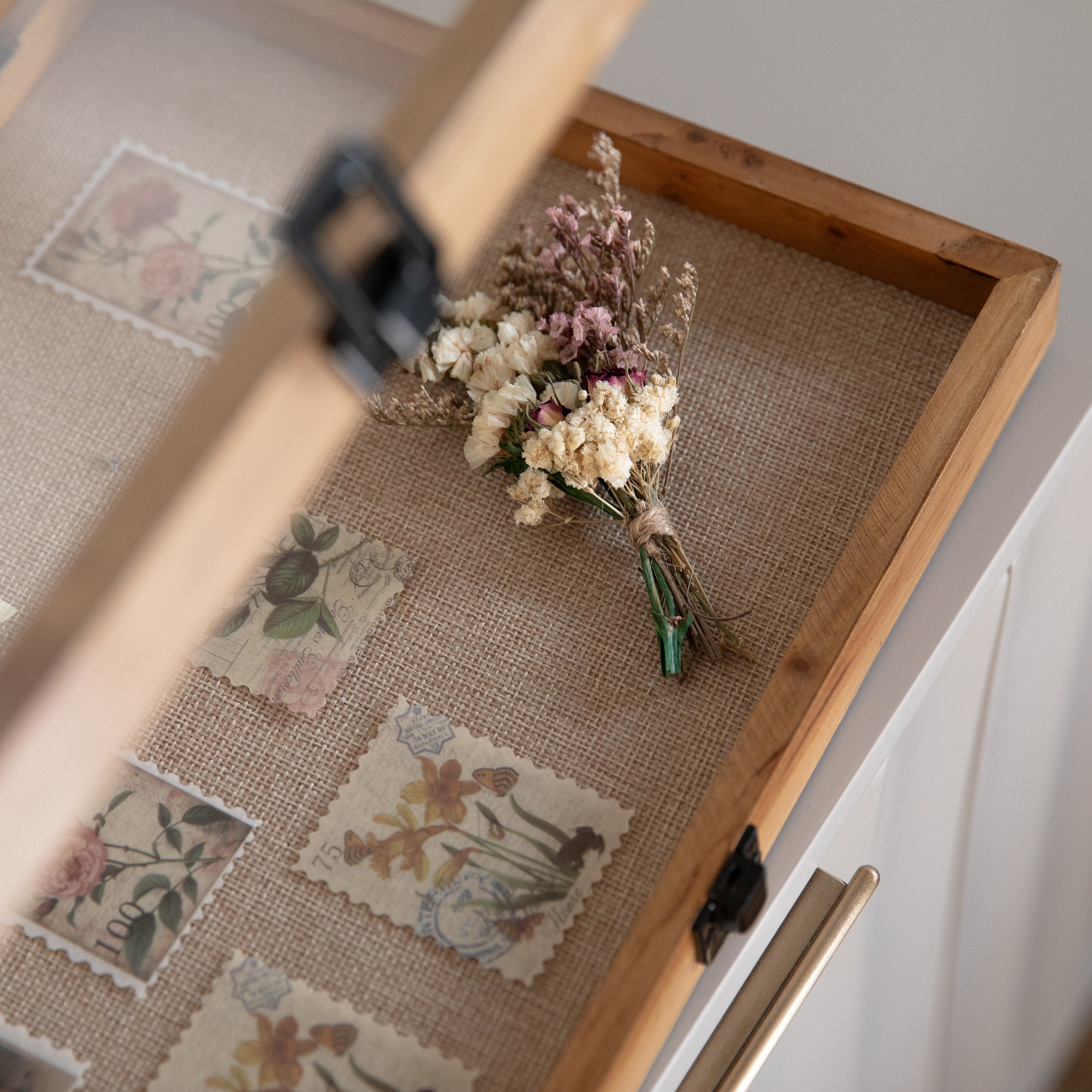 Peyton 11x14 Shadow Box Display Case with Linen Liner, 8 Push Pins and Solid Pine Wood Frame in Weathered Brown