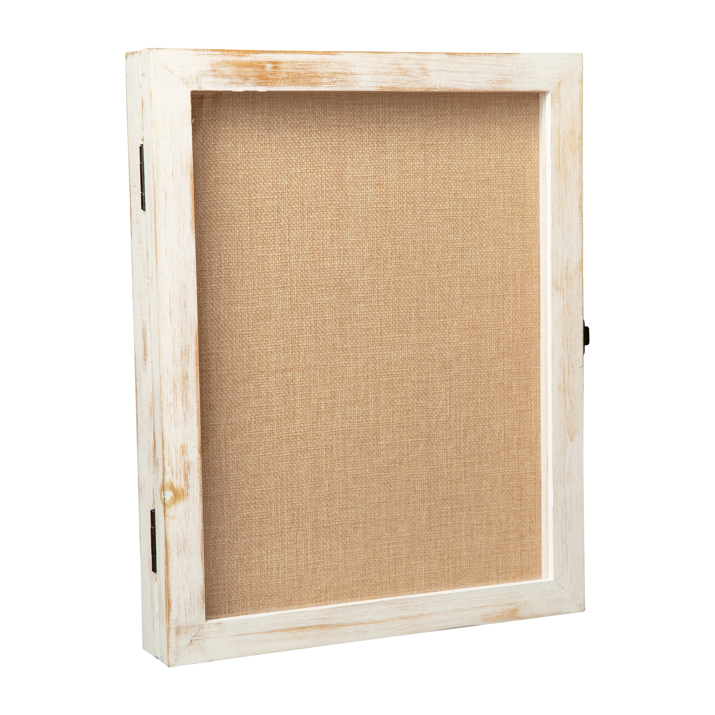 Peyton 11x14 Shadow Box Display Case with Linen Liner, 8 Push Pins and Solid Pine Wood Frame in Whitewash