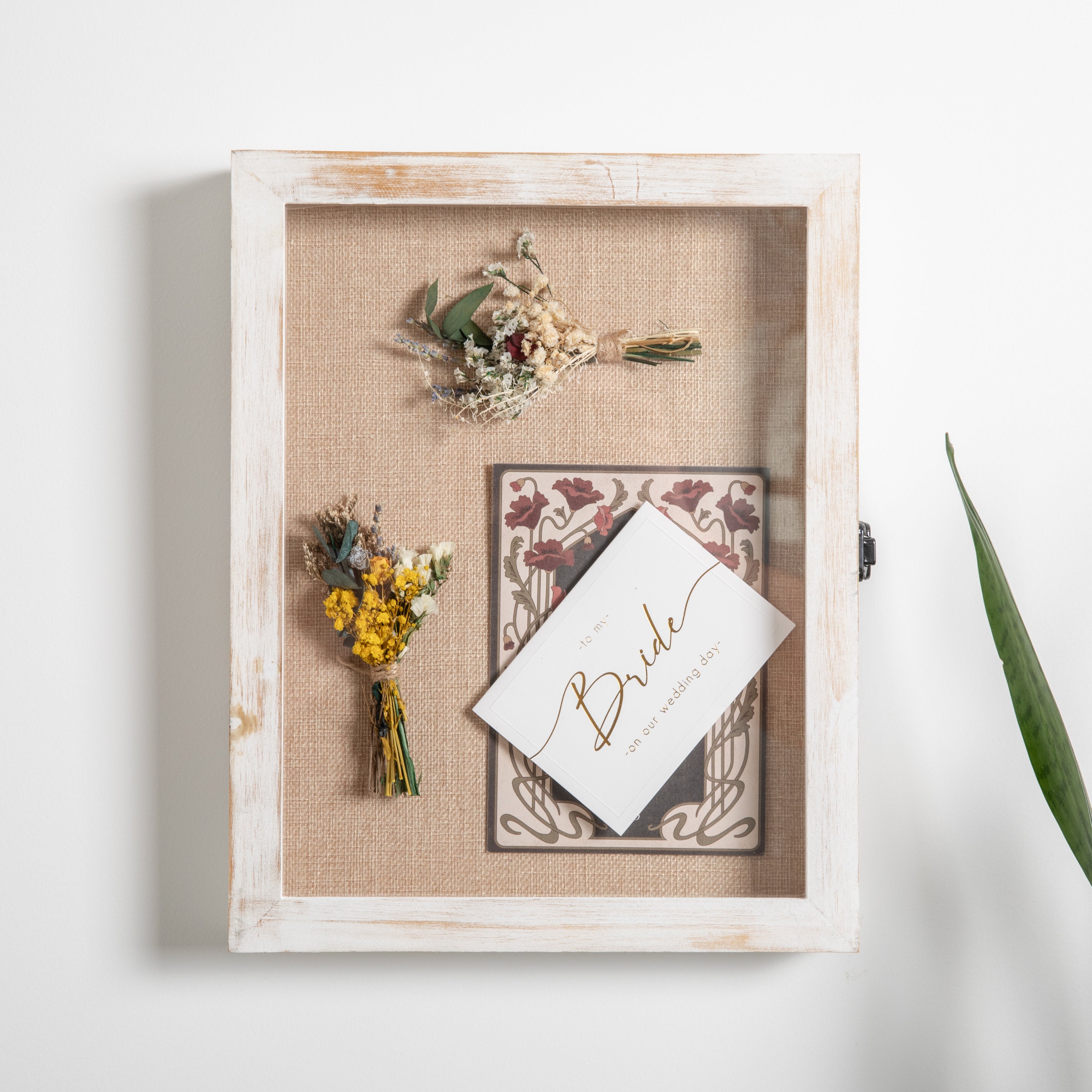Peyton 11x14 Shadow Box Display Case with Linen Liner, 8 Push Pins and Solid Pine Wood Frame in Whitewash