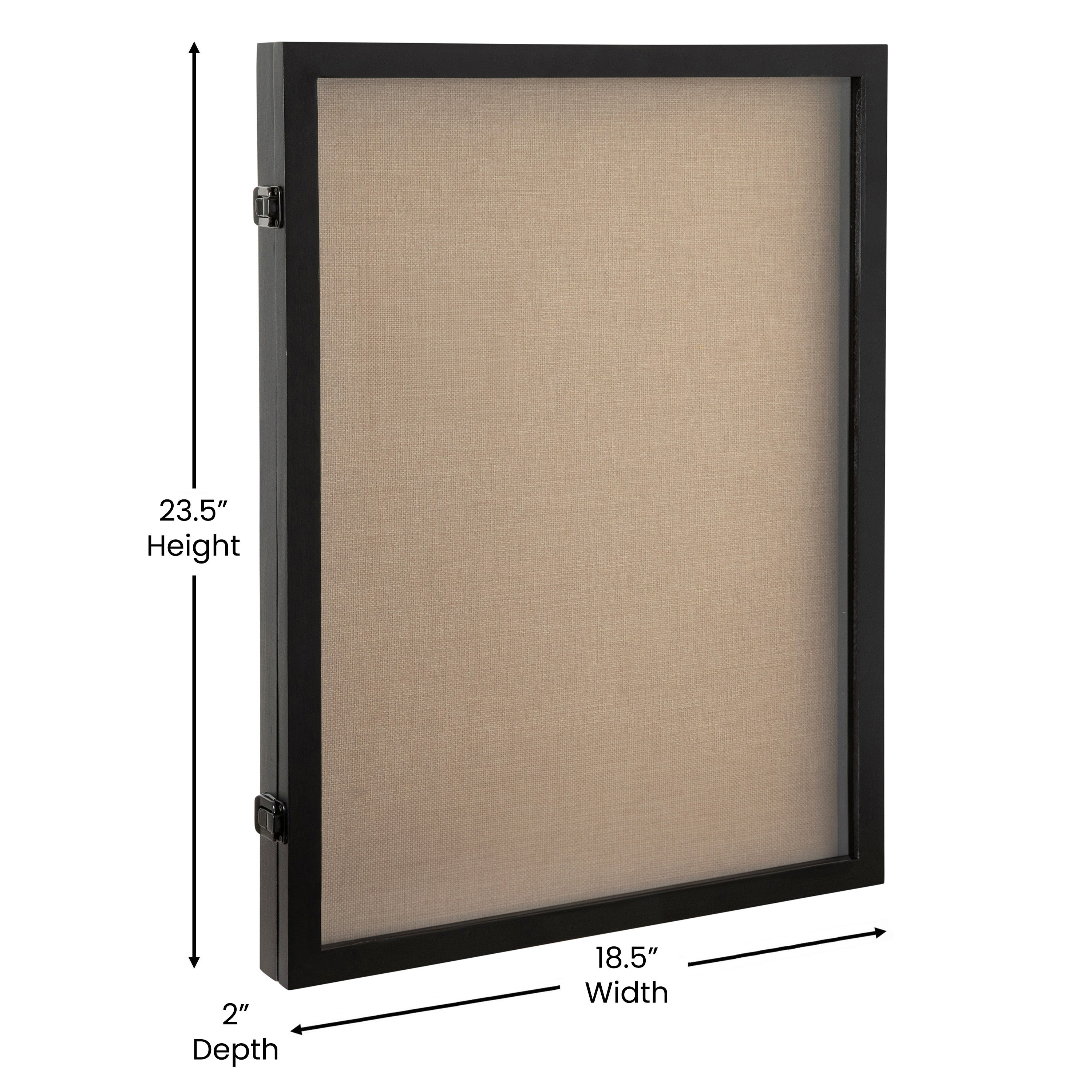 Peyton 18x24 Shadow Box Display Case with Linen Liner, 8 Push Pins and Solid Pine Wood Frame in Black