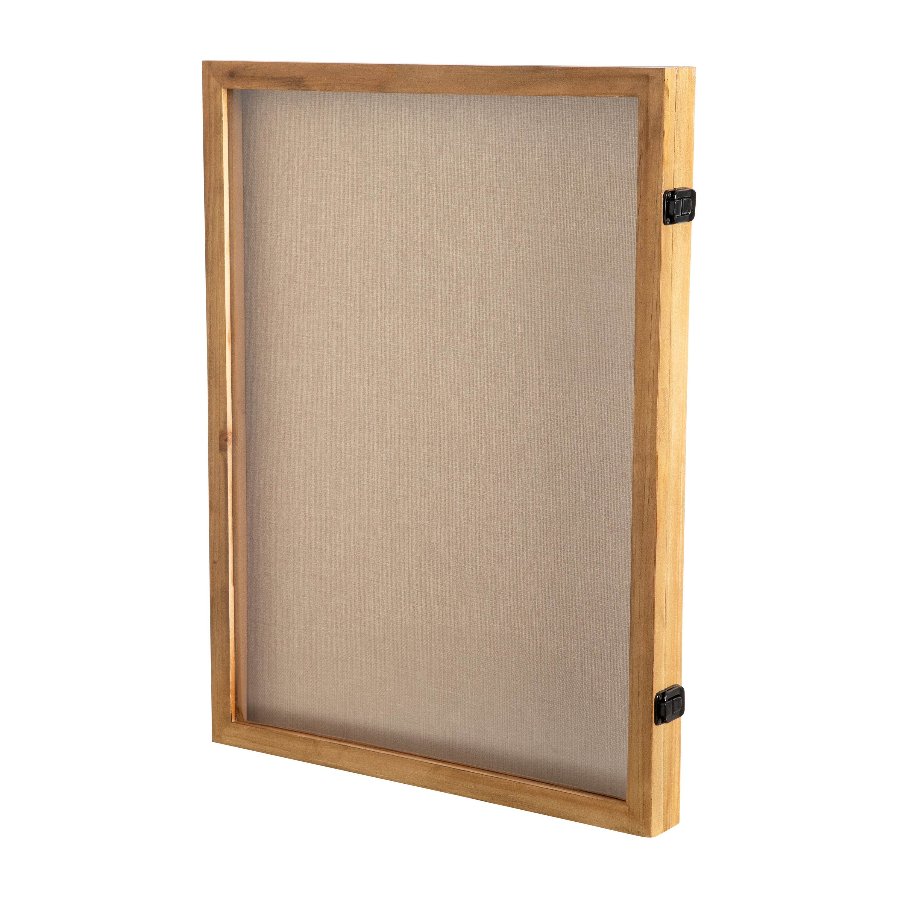 Peyton 18x24 Shadow Box Display Case with Linen Liner, 8 Push Pins and Solid Pine Wood Frame in Weathered Brown