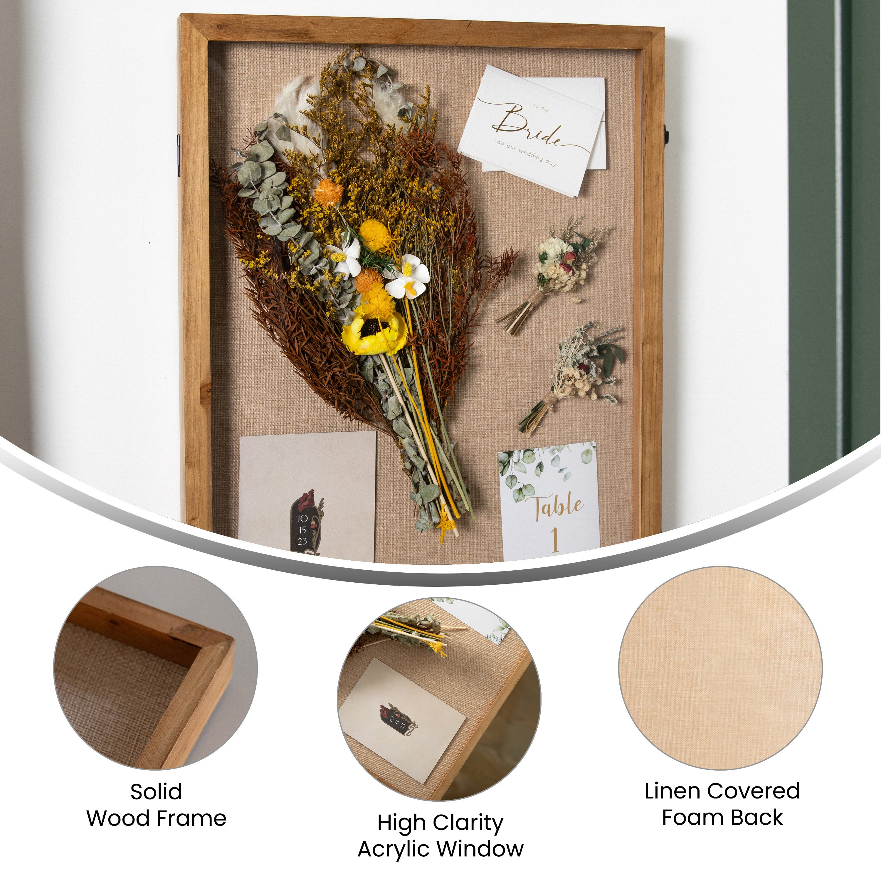 Peyton 18x24 Shadow Box Display Case with Linen Liner, 8 Push Pins and Solid Pine Wood Frame in Weathered Brown