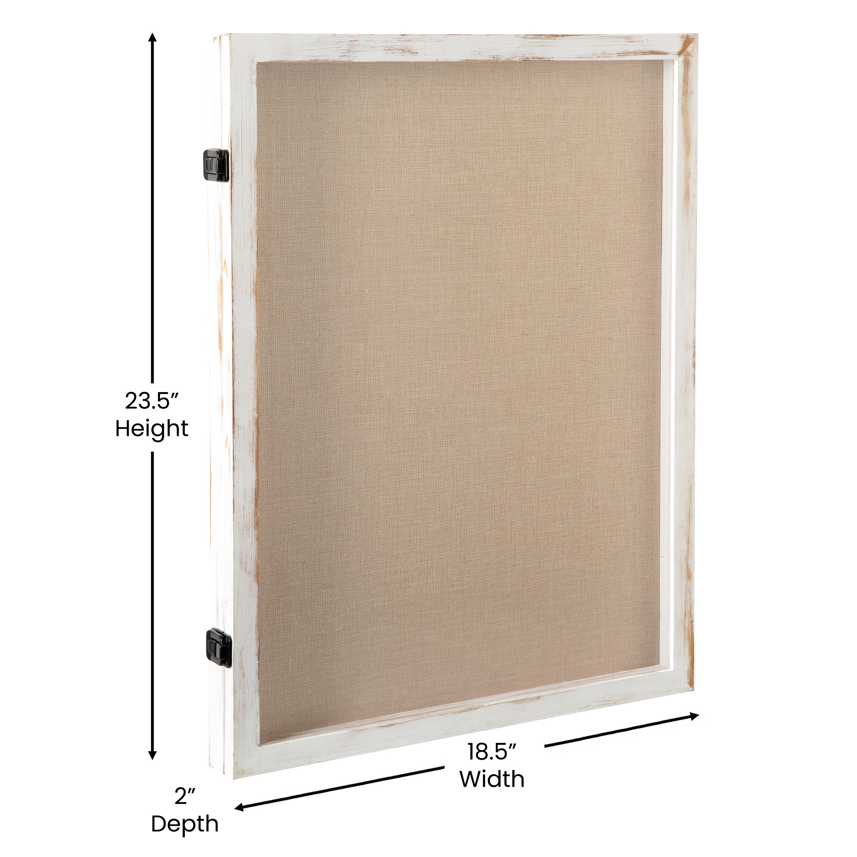 Peyton 18x24 Shadow Box Display Case with Linen Liner, 8 Push Pins and Solid Pine Wood Frame in Whitewash