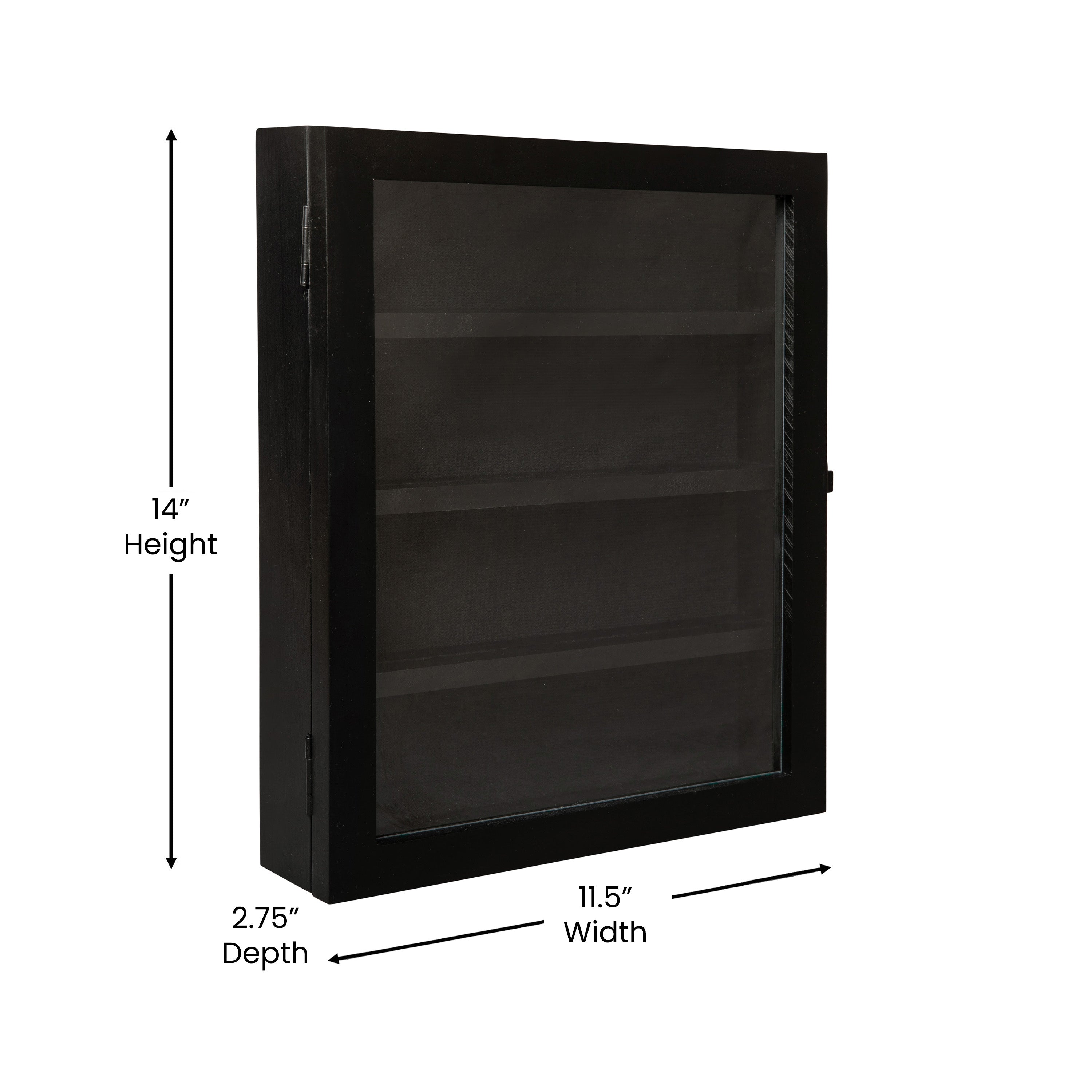 Maverick 11x14 Solid Pine Medals Display Case with 3 Channel Grooved Removable Shelves in Black