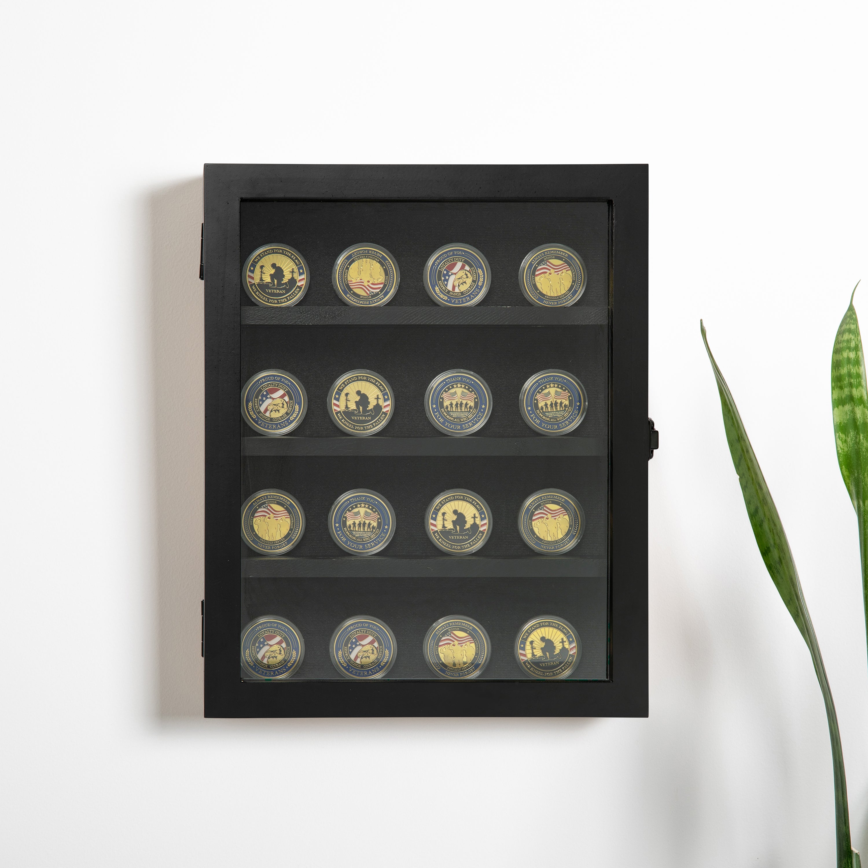 Maverick 11x14 Solid Pine Medals Display Case with 3 Channel Grooved Removable Shelves in Black