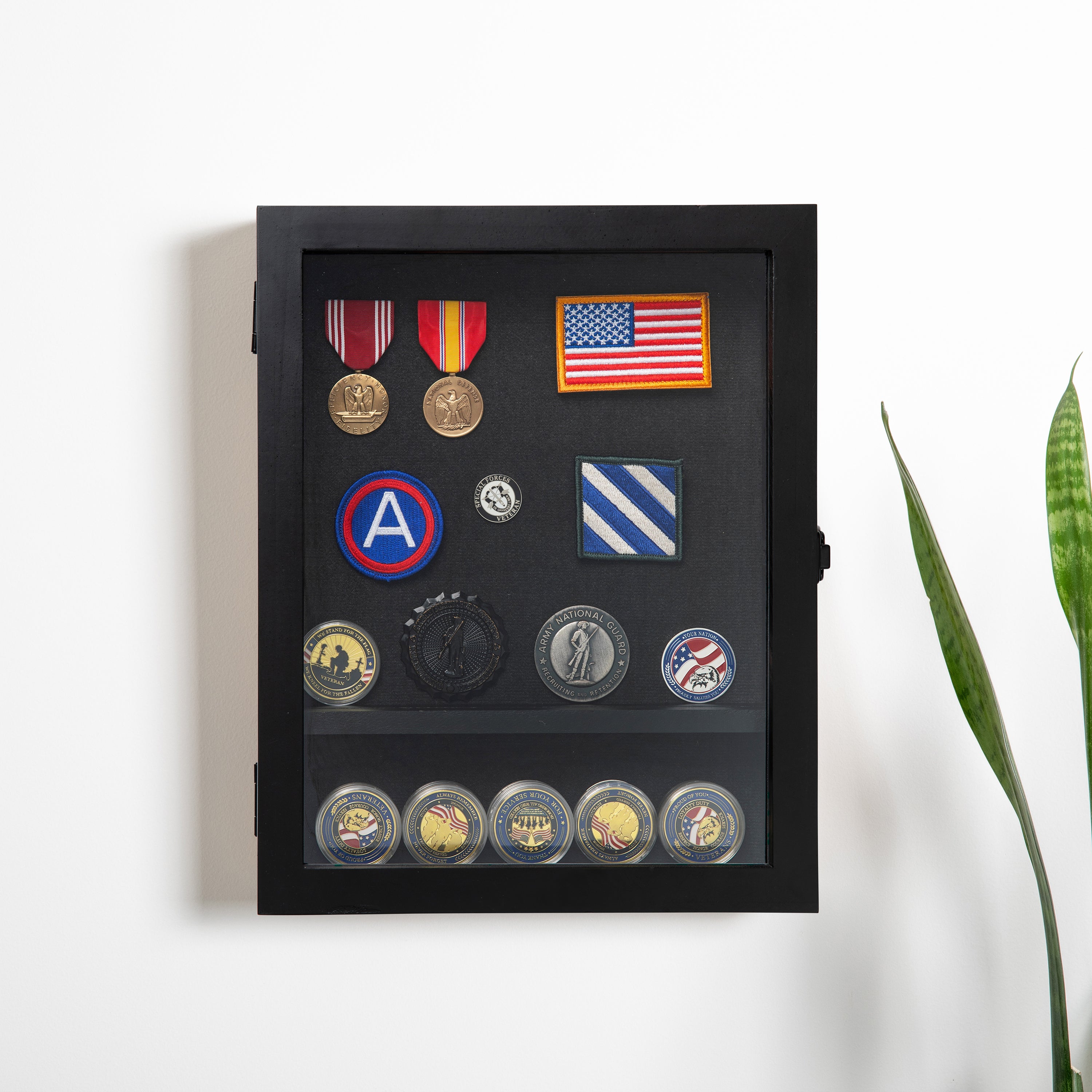 Maverick 11x14 Solid Pine Medals Display Case with 3 Channel Grooved Removable Shelves in Black