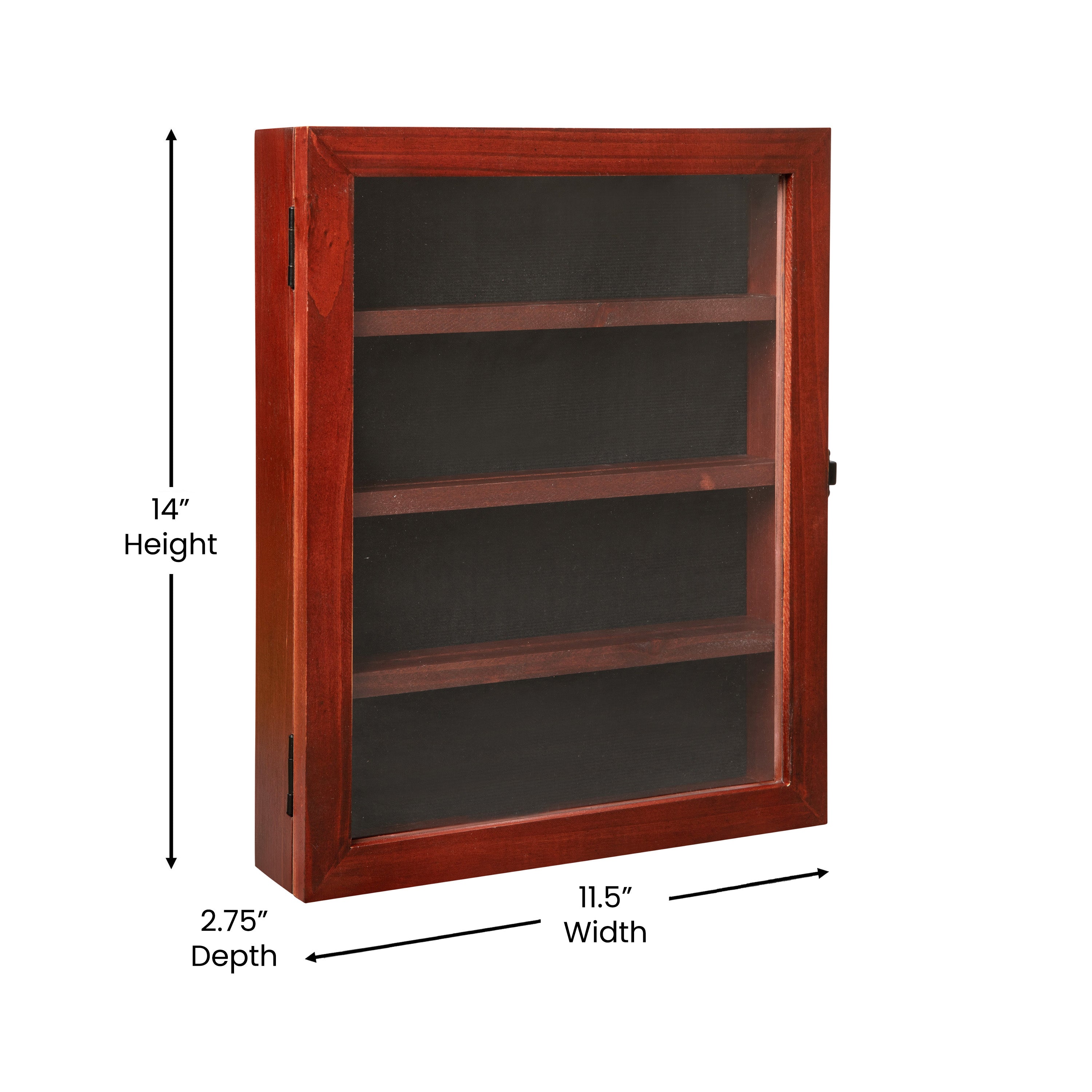 Maverick 11x14 Solid Pine Medals Display Case with 3 Channel Grooved Removable Shelves in Mahogany