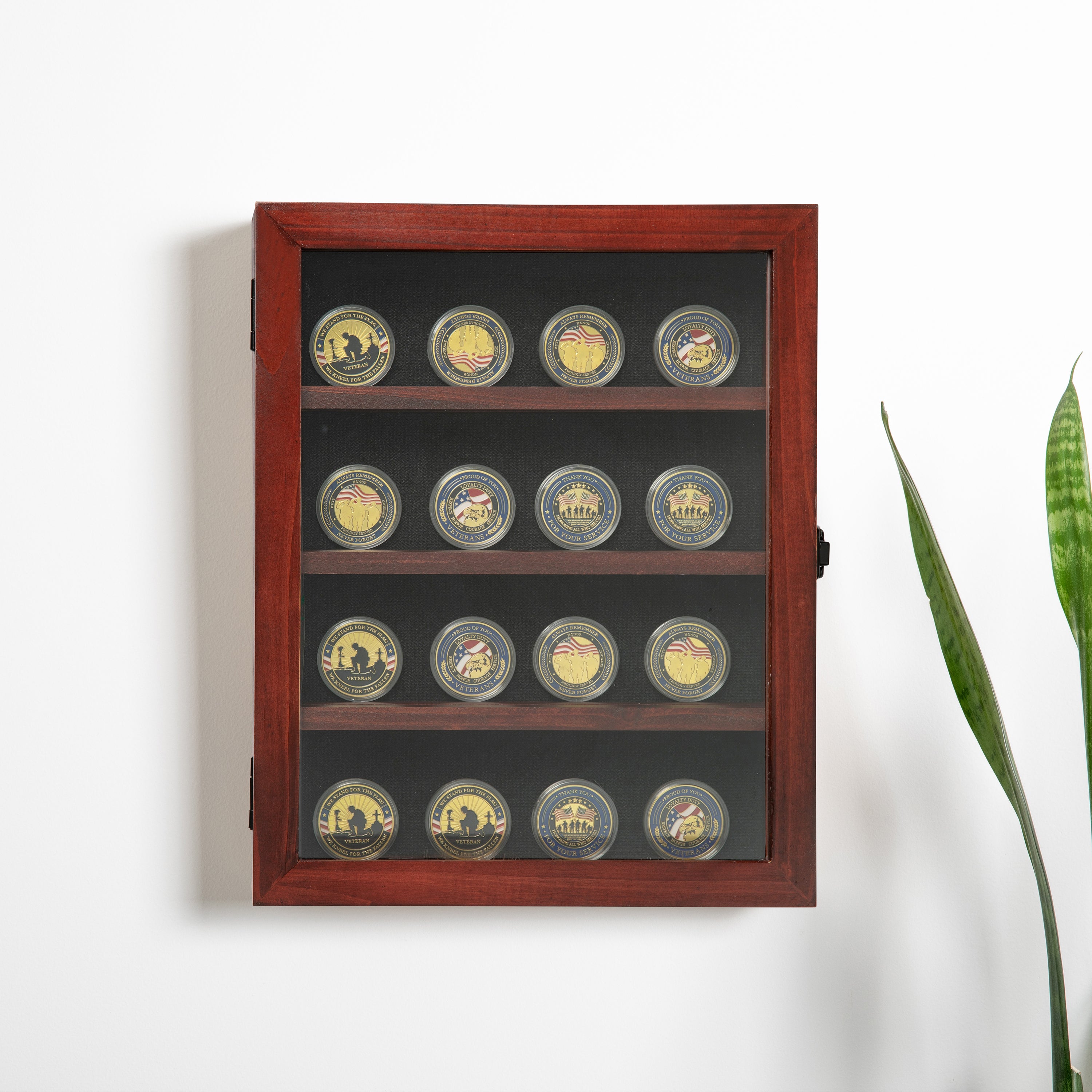 Maverick 11x14 Solid Pine Medals Display Case with 3 Channel Grooved Removable Shelves in Mahogany