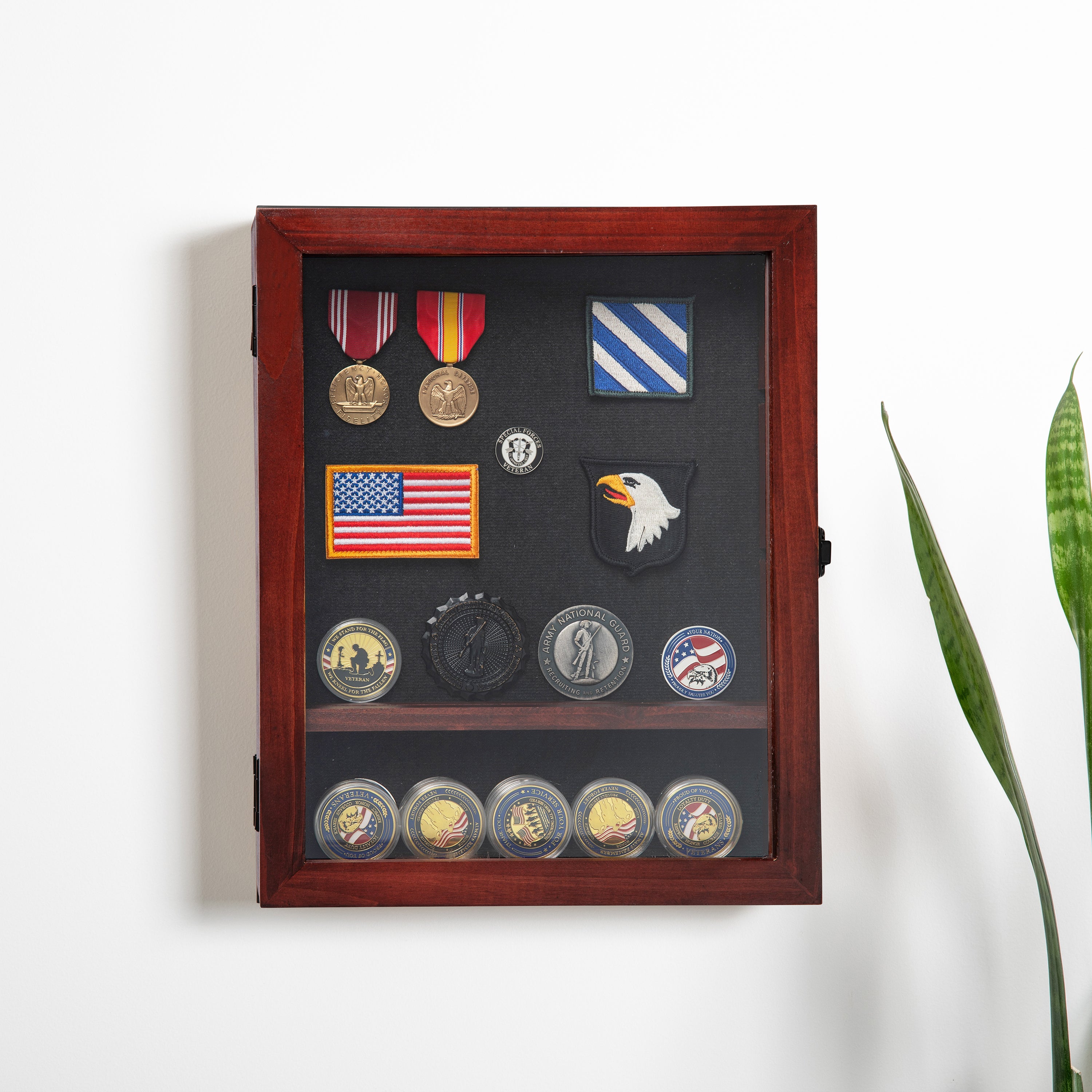 Maverick 11x14 Solid Pine Medals Display Case with 3 Channel Grooved Removable Shelves in Mahogany