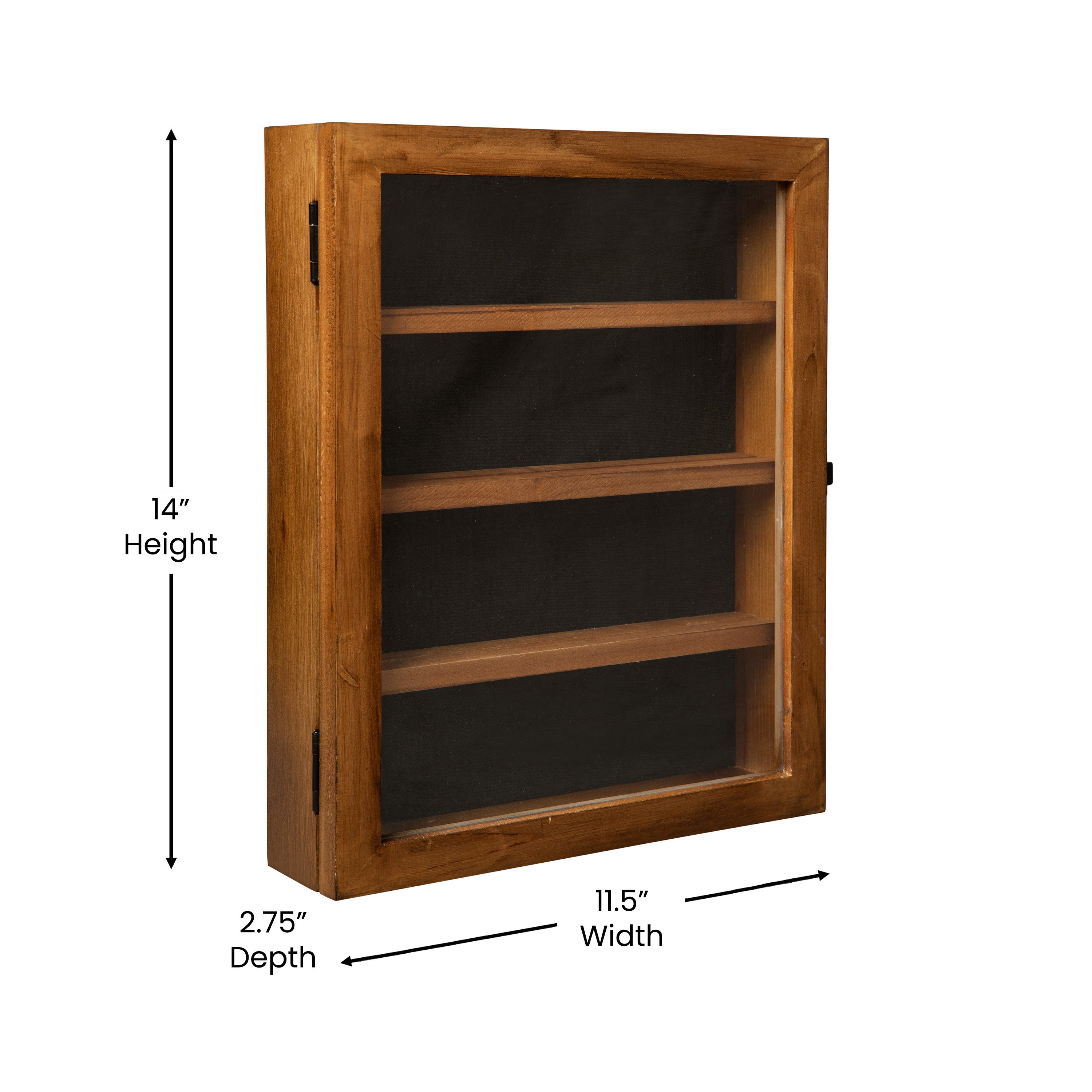 Maverick 11x14 Solid Pine Medals Display Case with 3 Channel Grooved Removable Shelves in Rustic Brown