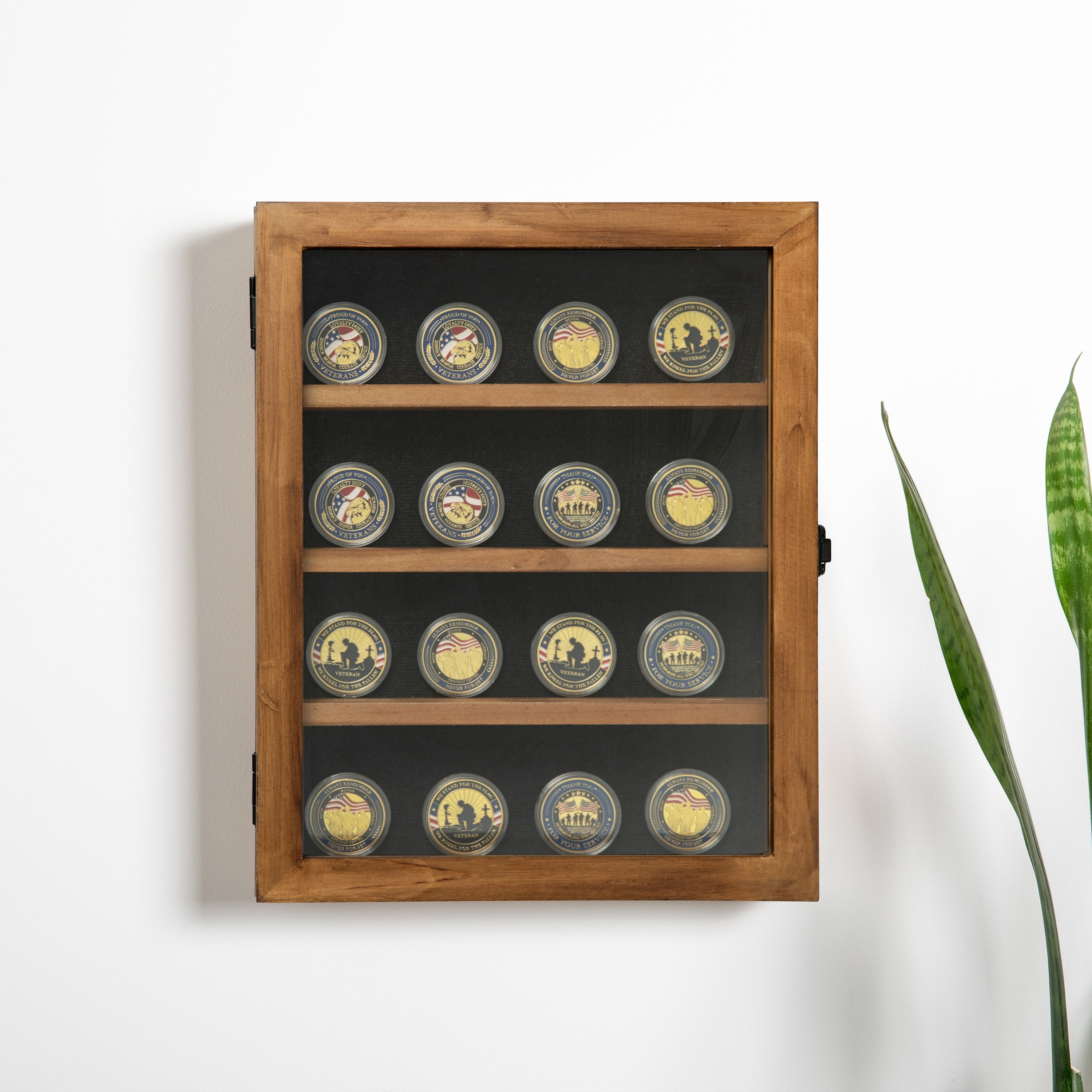 Maverick 11x14 Solid Pine Medals Display Case with 3 Channel Grooved Removable Shelves in Rustic Brown
