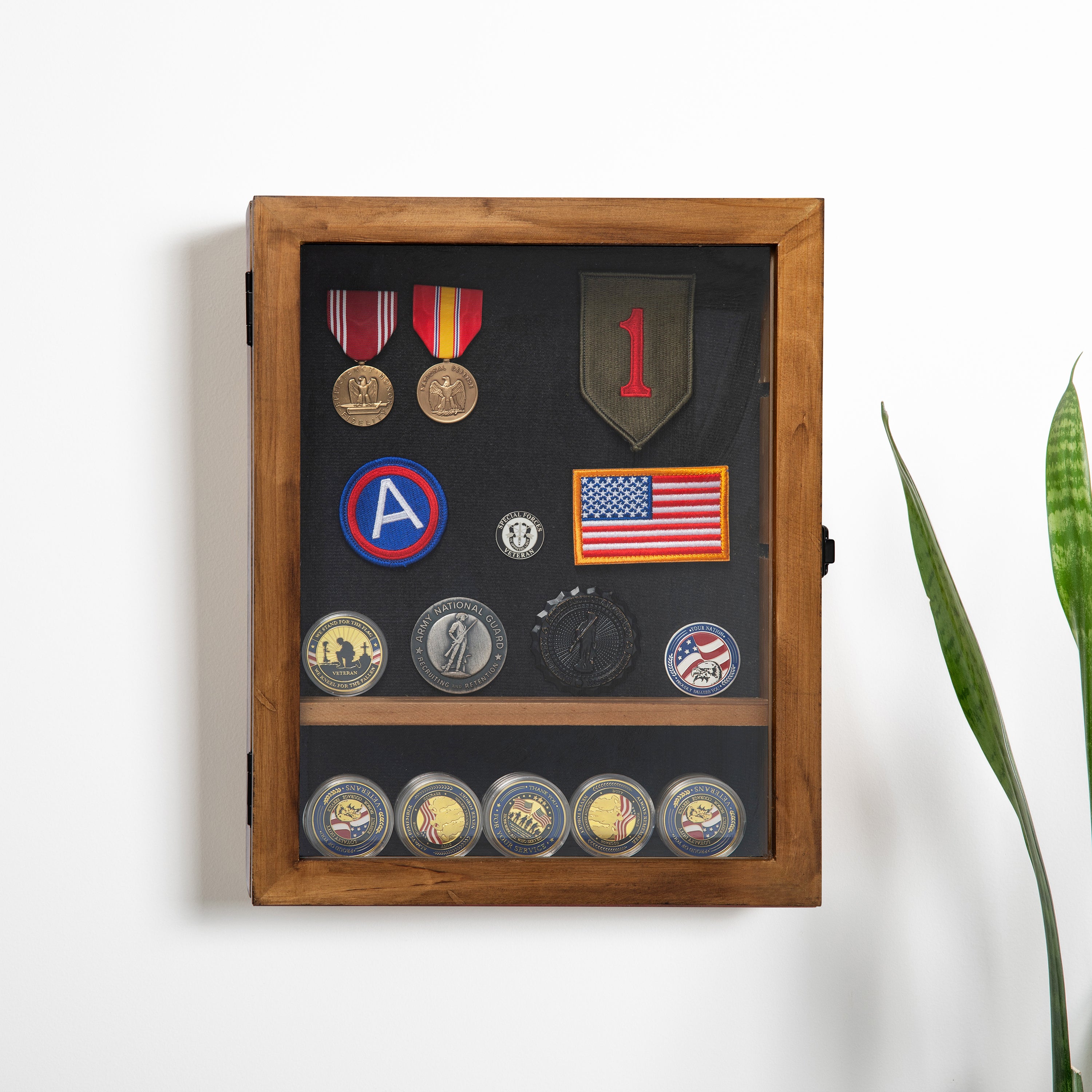 Maverick 11x14 Solid Pine Medals Display Case with 3 Channel Grooved Removable Shelves in Rustic Brown