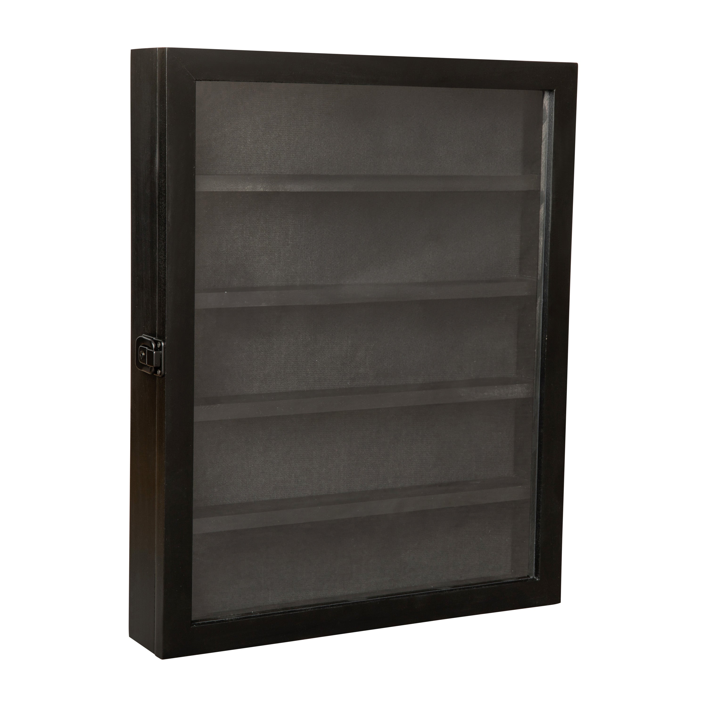 Maverick 14.5x17.5 Solid Pine Medals Display Case with 4 Channel Grooved Removable Shelves in Black