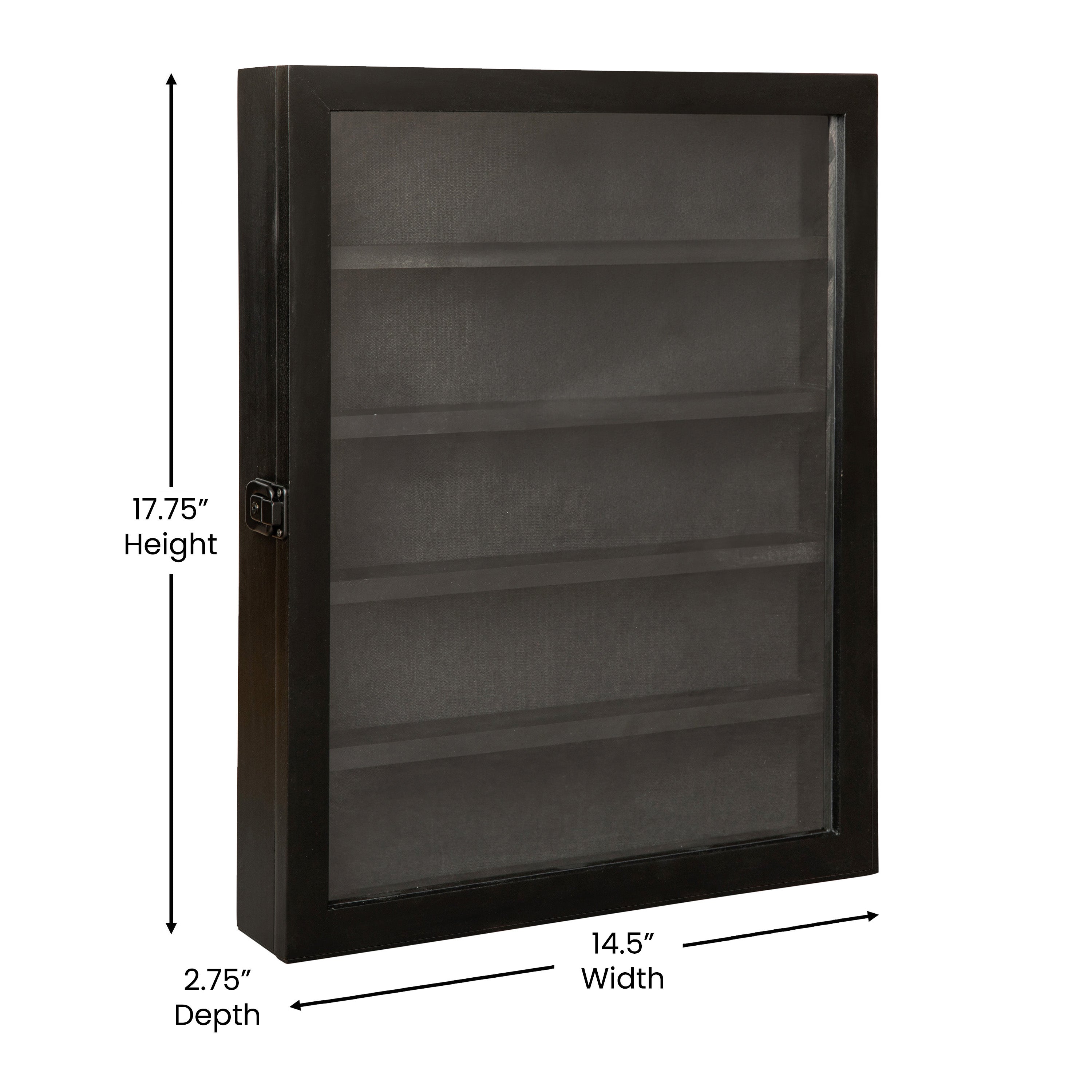 Maverick 14.5x17.5 Solid Pine Medals Display Case with 4 Channel Grooved Removable Shelves in Black