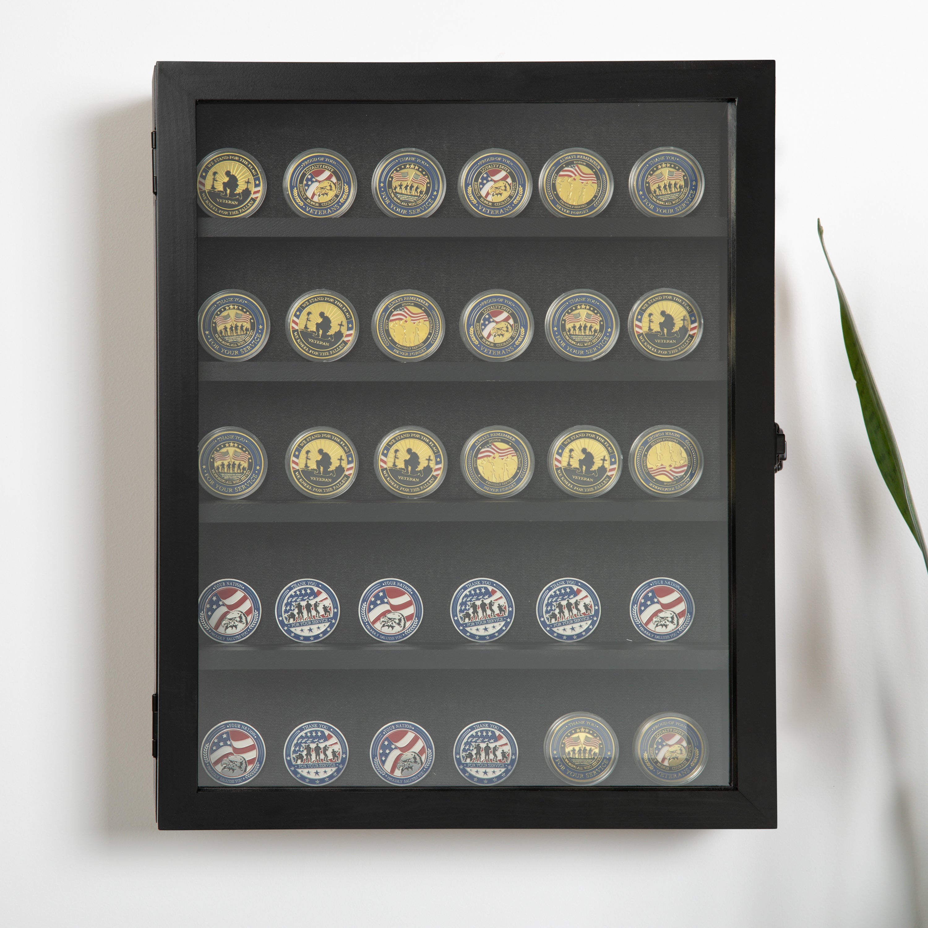 Maverick 14.5x17.5 Solid Pine Medals Display Case with 4 Channel Grooved Removable Shelves in Black