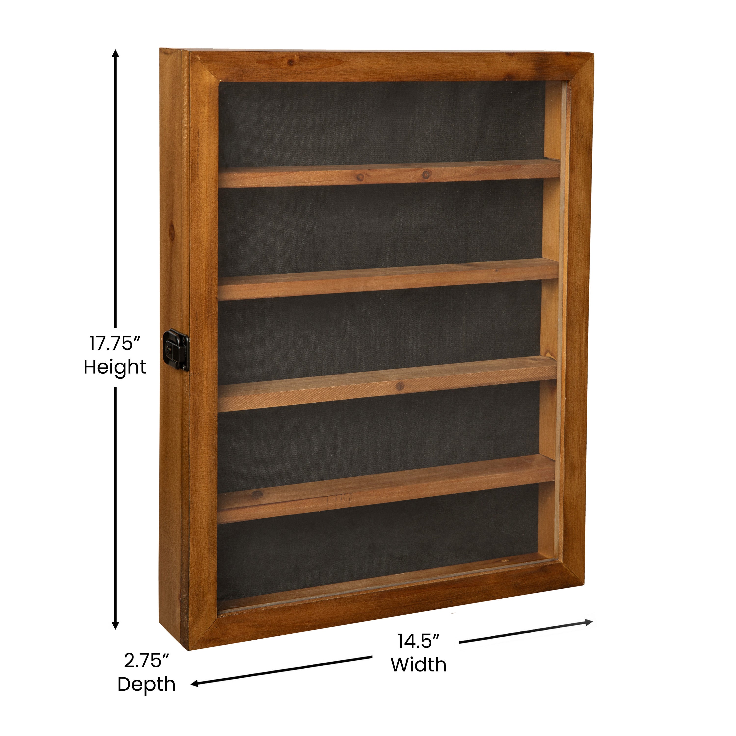 Maverick 14.5x17.5 Solid Pine Medals Display Case with 4 Channel Grooved Removable Shelves in Rustic Brown