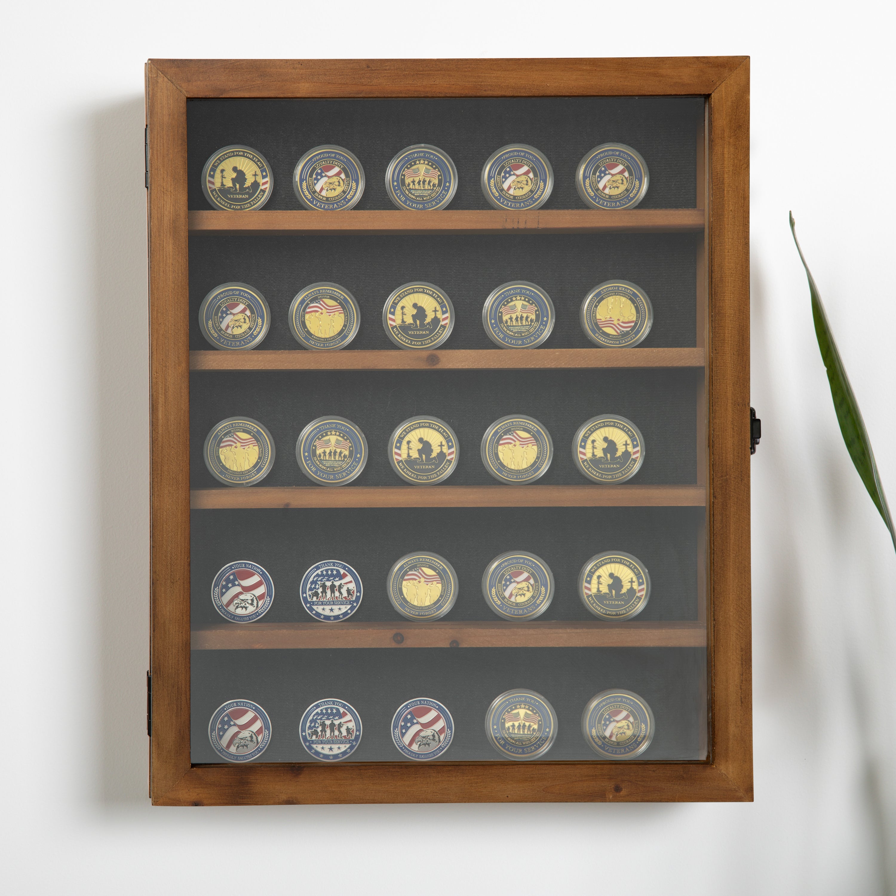 Maverick 14.5x17.5 Solid Pine Medals Display Case with 4 Channel Grooved Removable Shelves in Rustic Brown