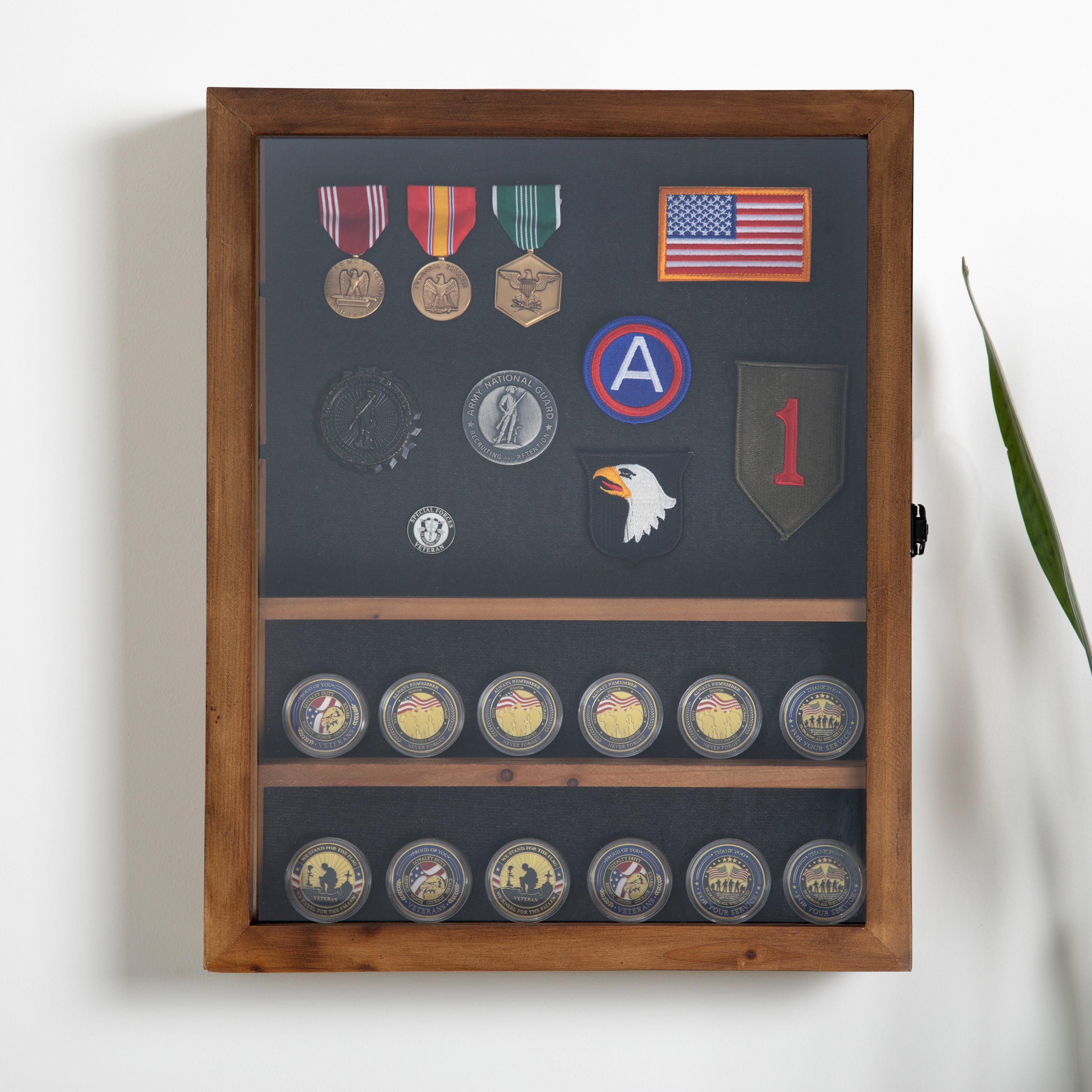 Maverick 14.5x17.5 Solid Pine Medals Display Case with 4 Channel Grooved Removable Shelves in Rustic Brown