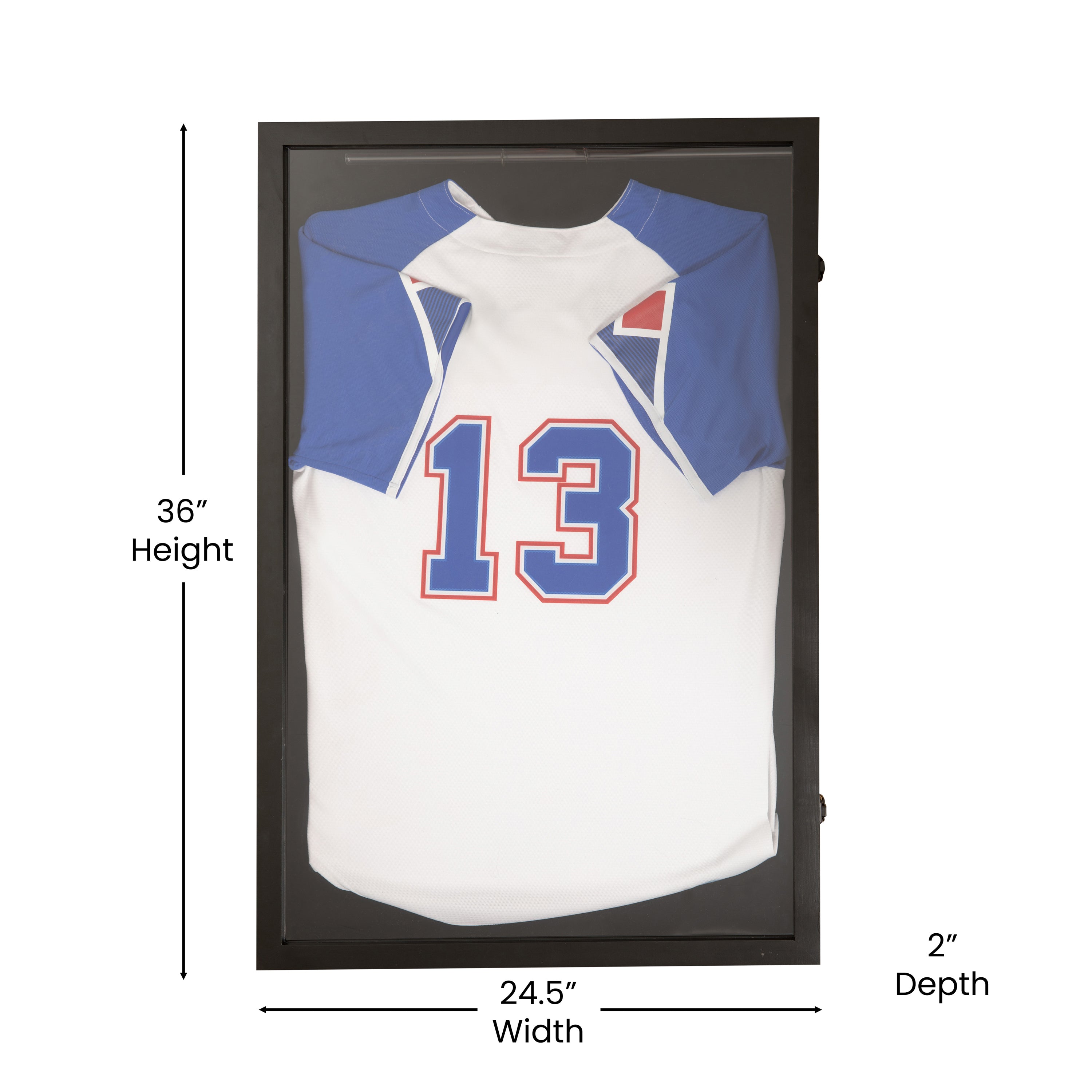 Banks 24x36 Jersey Display Case with Solid Pine Wood Frame, UV Treated Acrylic Window, Velvet Backing Board, and Anti-Theft Lock in Black