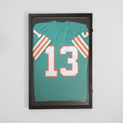 Banks 24x36 Jersey Display Case with Solid Pine Wood Frame, UV Treated Acrylic Window, Velvet Backing Board, and Anti-Theft Lock in Black